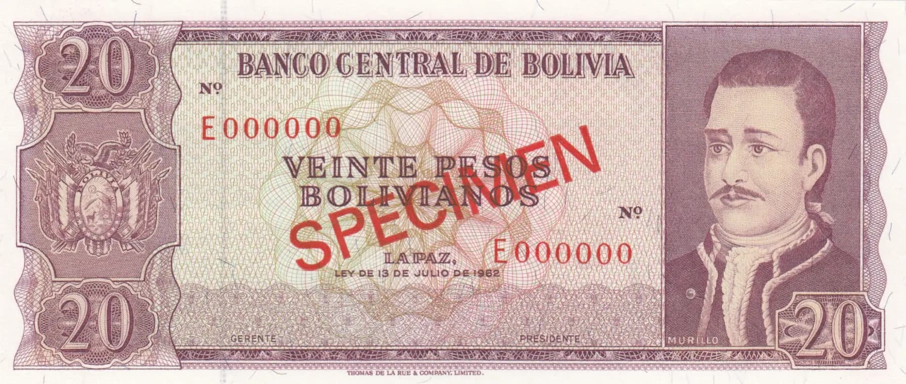 20 peso bolivanos 1962 from Bolivia, P-161s (1962) — image 1