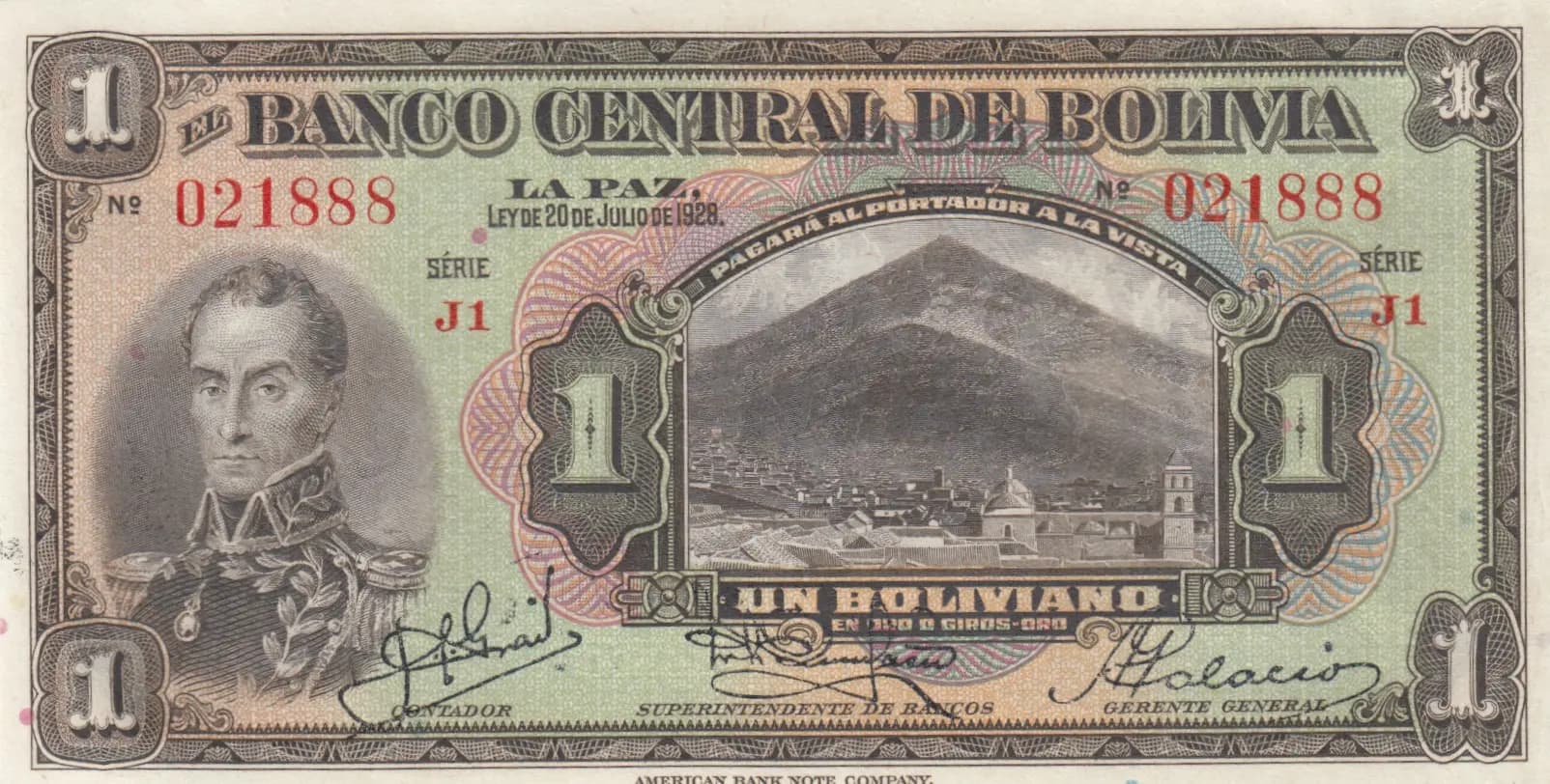 1 bolivano 1928 from Bolivia, P-118