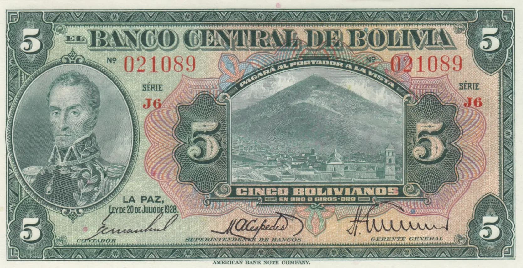 5 bolivanos 1928 from Bolivia, P-120