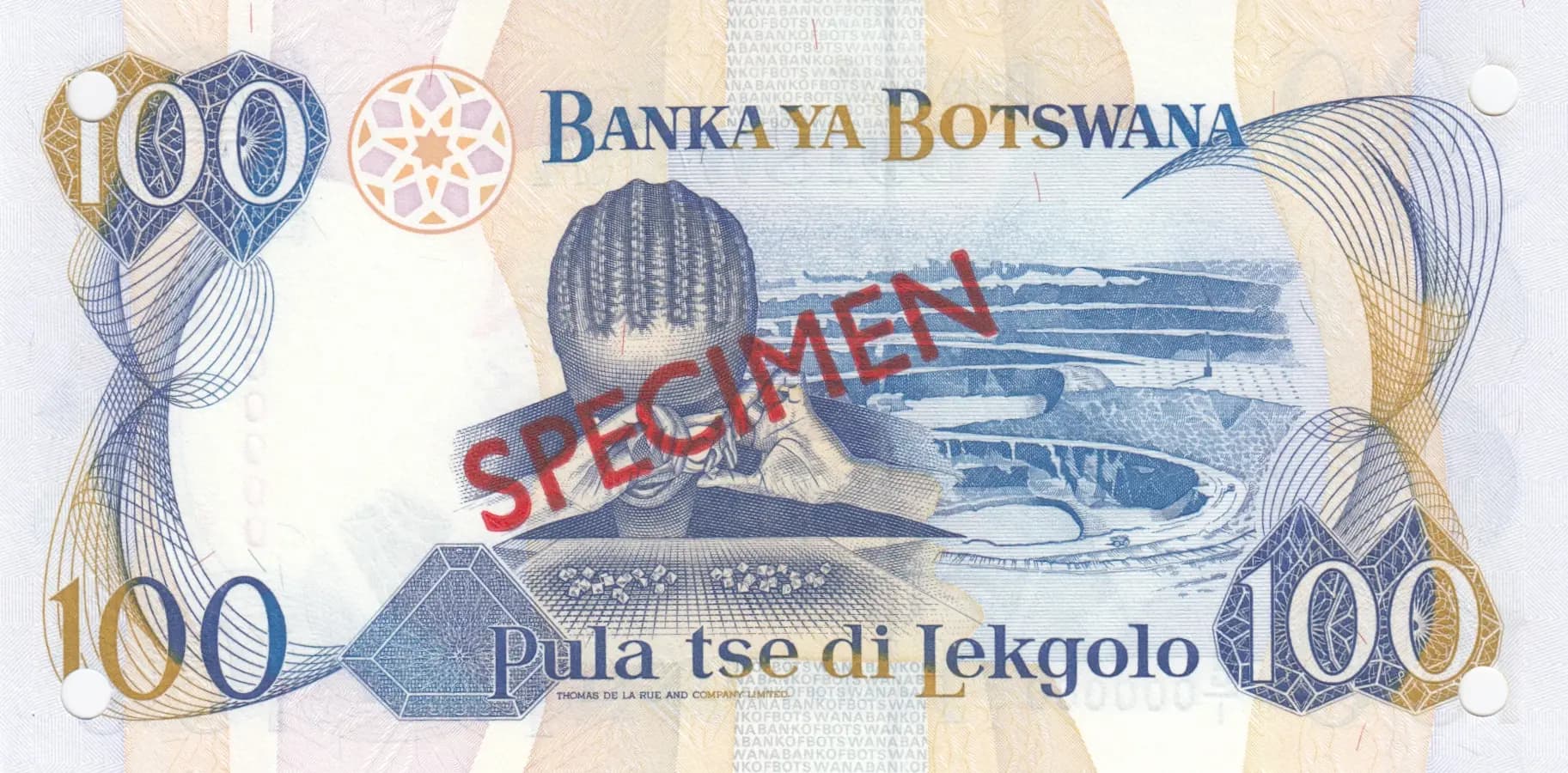 100 pula 1993 specimen from Botswana, P-16s (1993) — image 2