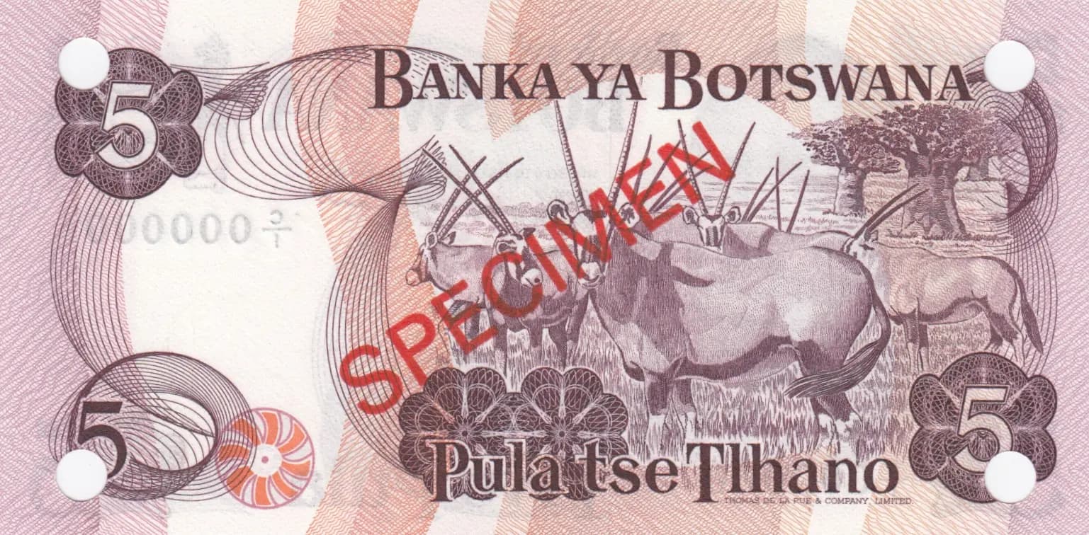 5 pula 1976 specimen from Botswana, P-3s (1976) — image 2