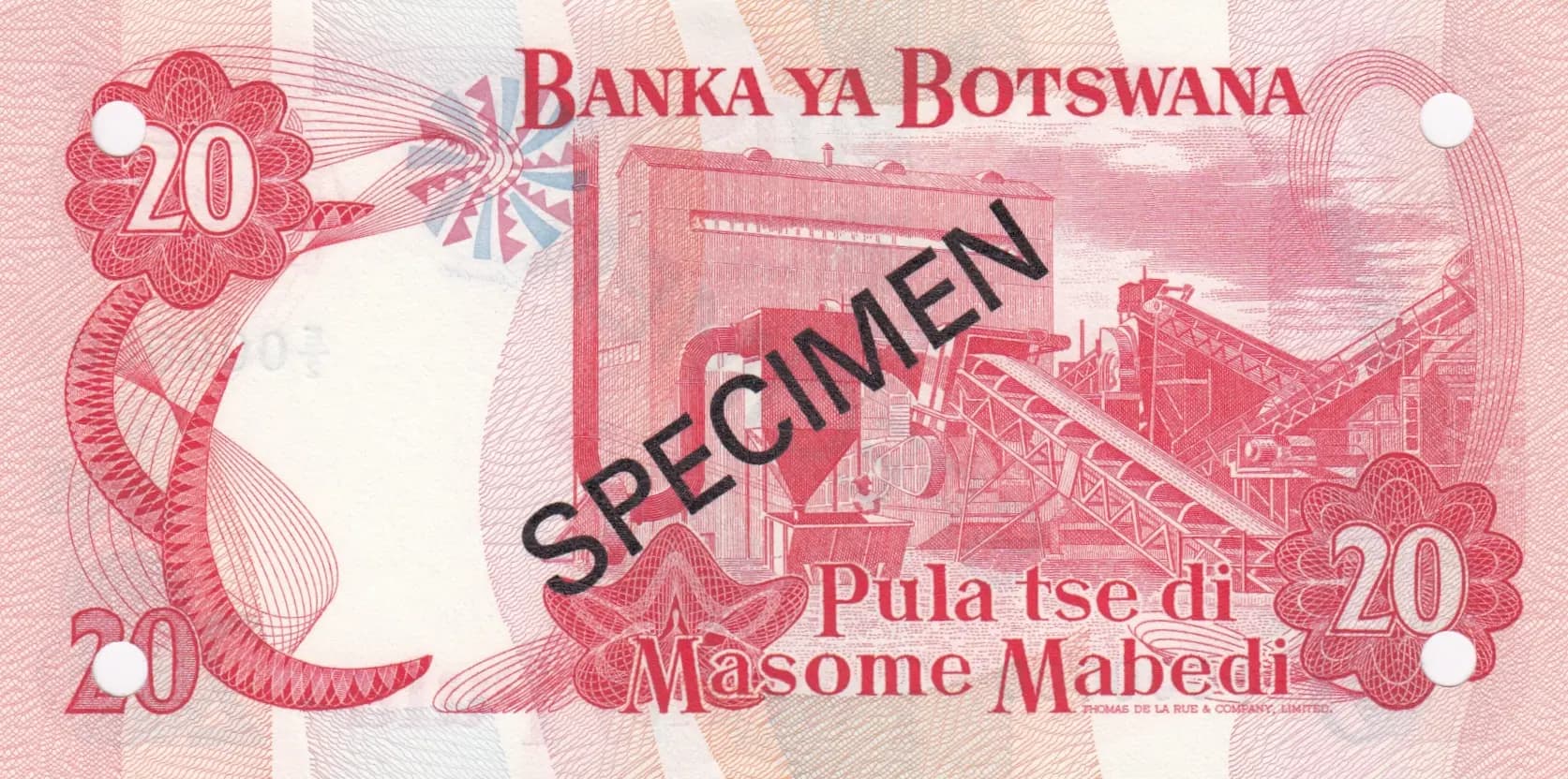 20 pula 1979 specimen from Botswana, P-5bs (1979) — image 2