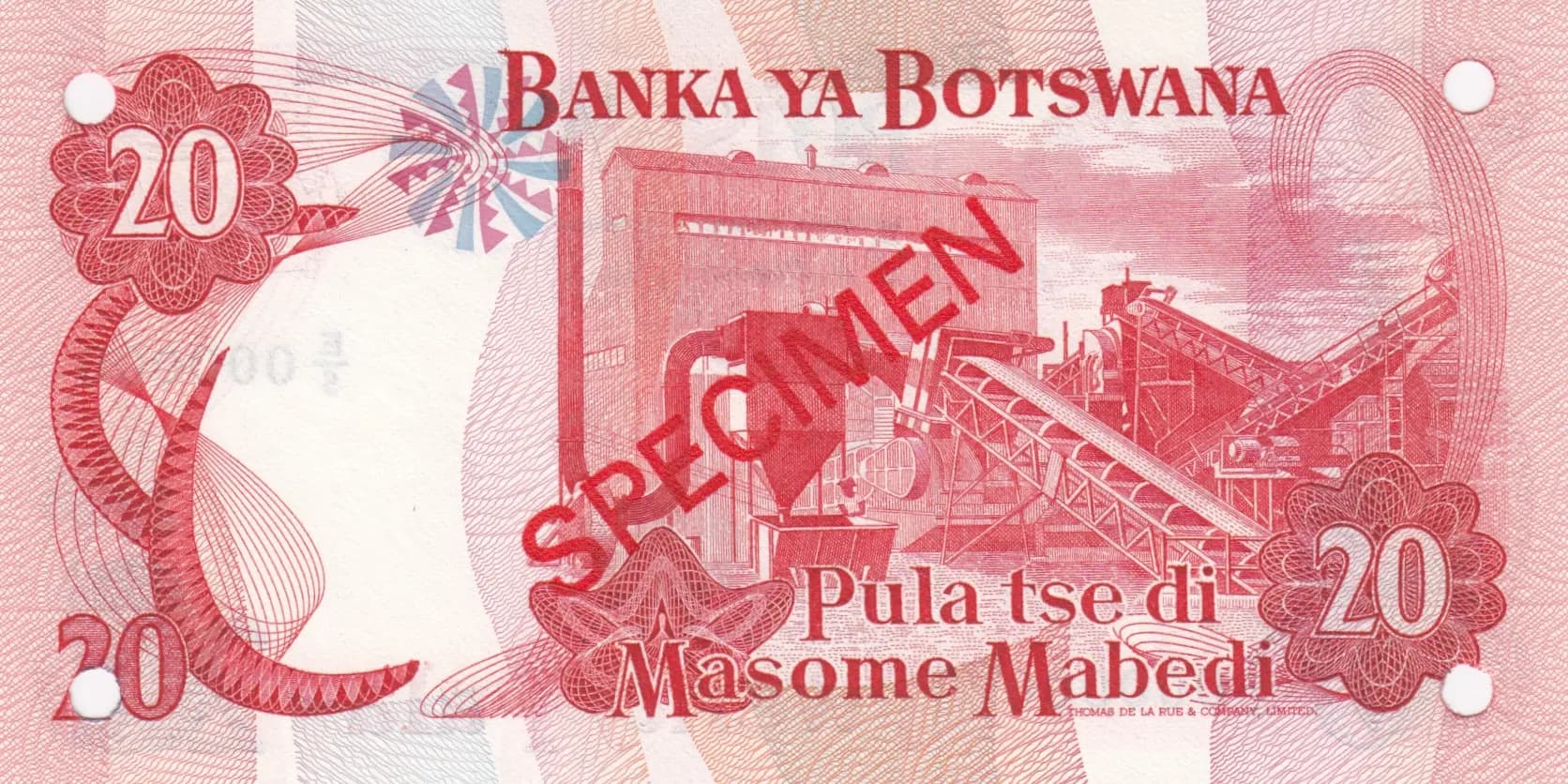 20 pula 1982 specimen from Botswana, P-10bs (1982) — image 2