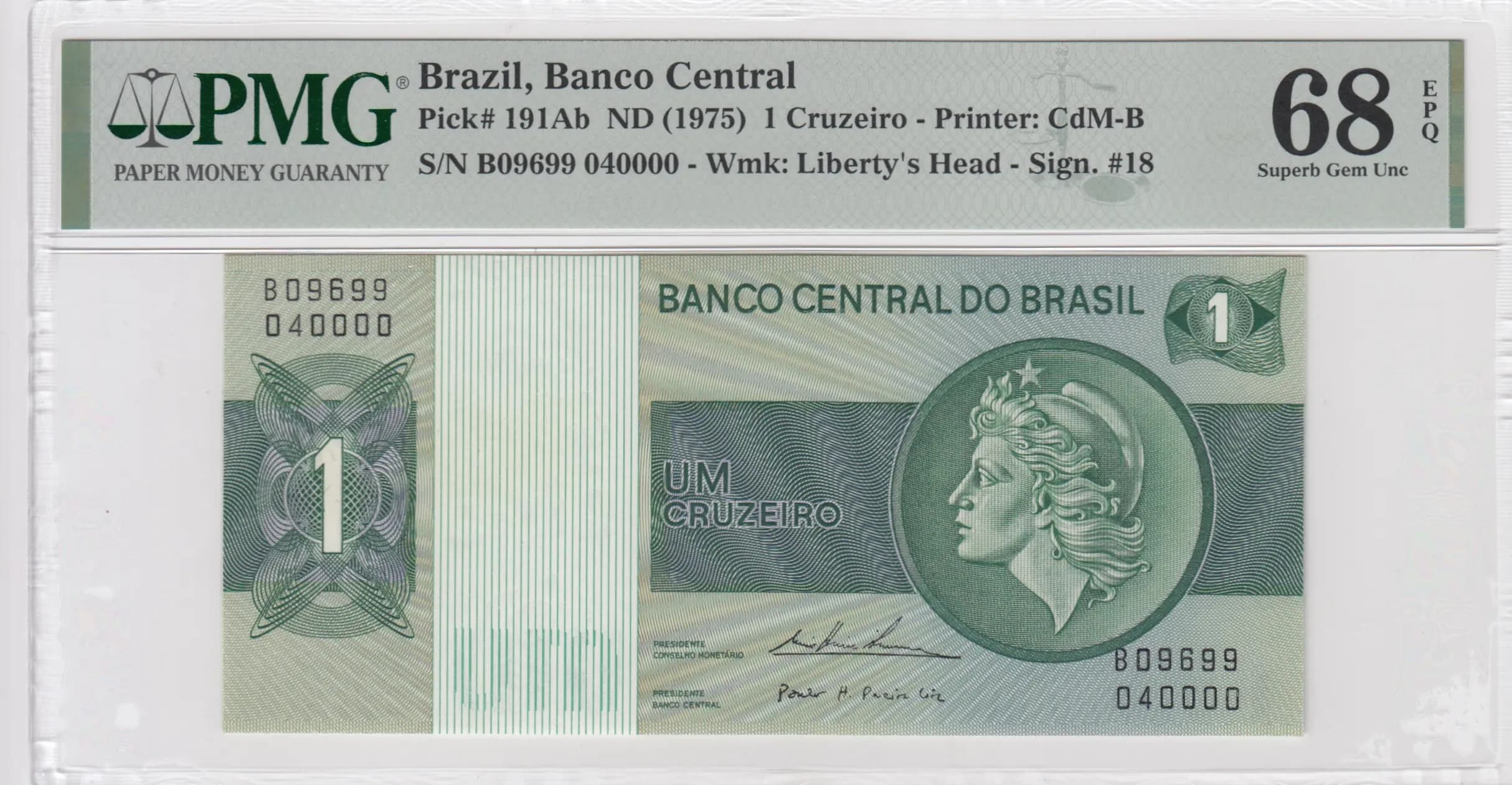 1 cruzeiro 1975 from Brazil, P-191Ab