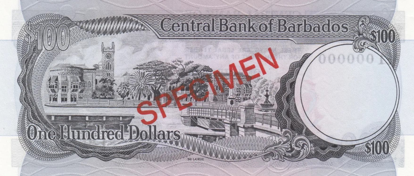 100 dollars 1973 specimen from Barbados, P-35s (1973) — image 2