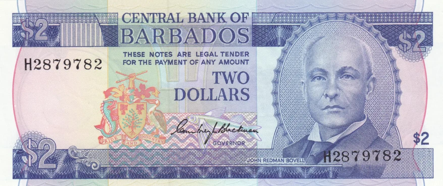 2 dollars 1980 from Barbados, P-30