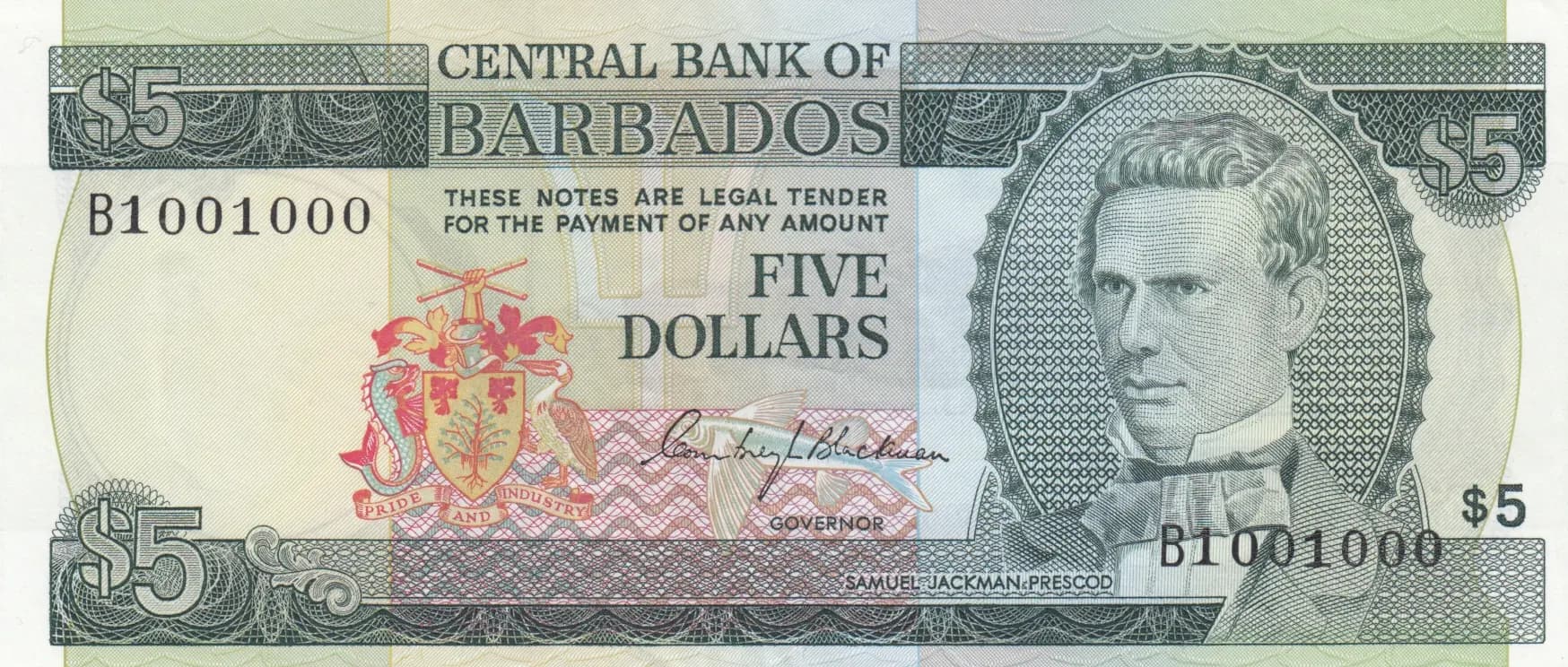 5 dollars 1973 from Barbados, P-31