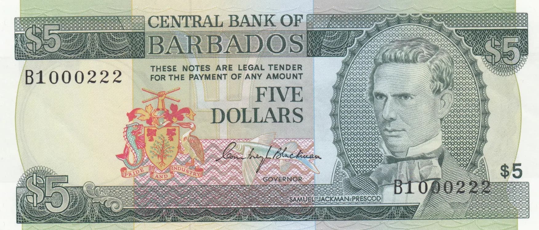 5 dollars 1973 from Barbados, P-31 (1973) — image 1