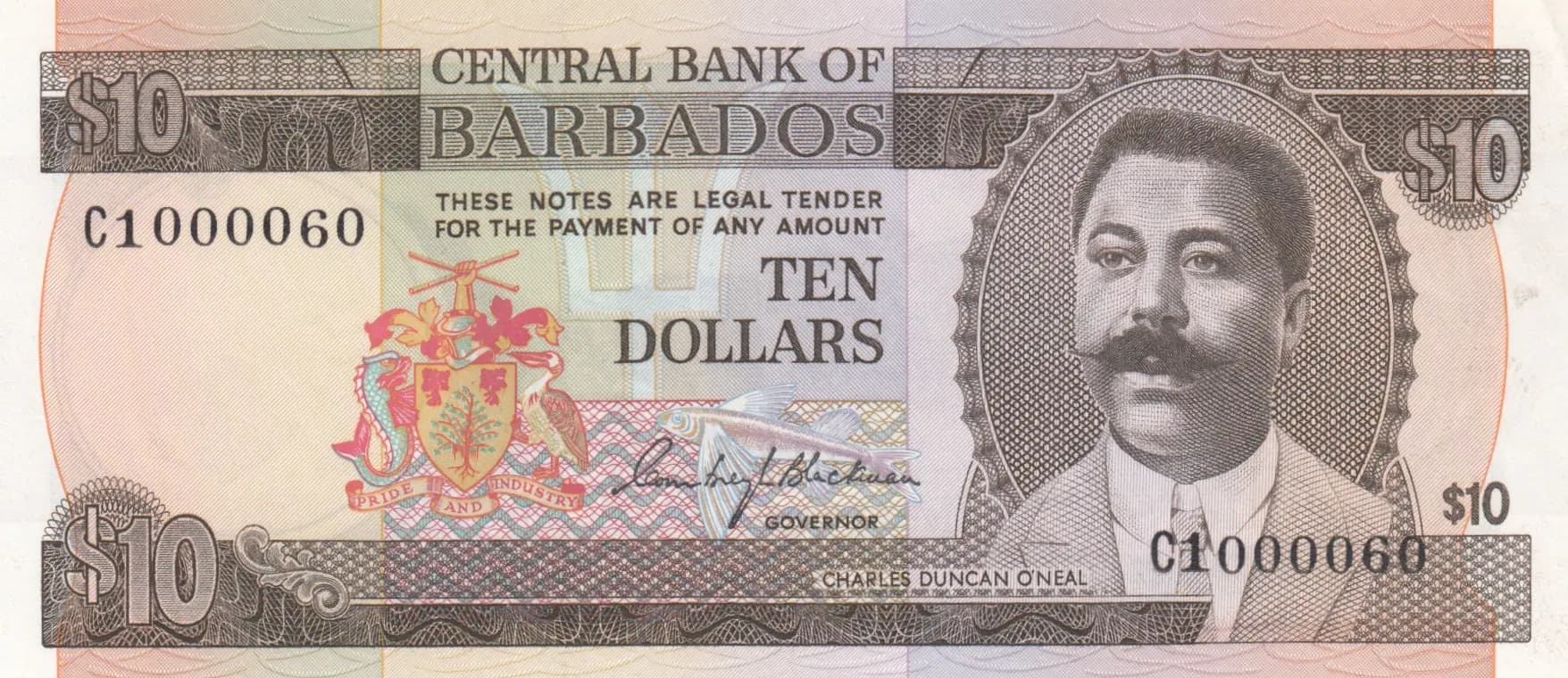 10 dollars 1973 from Barbados, P-33