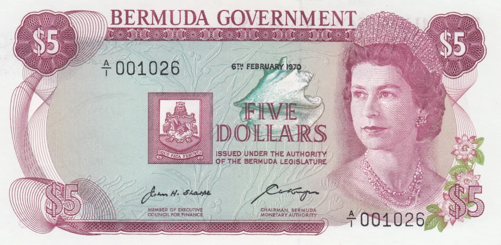 5 dollars 1970 from Bermuda, P-24
