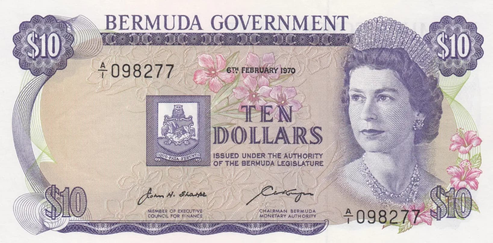 10 dollars 1970 from Bermuda, P-25