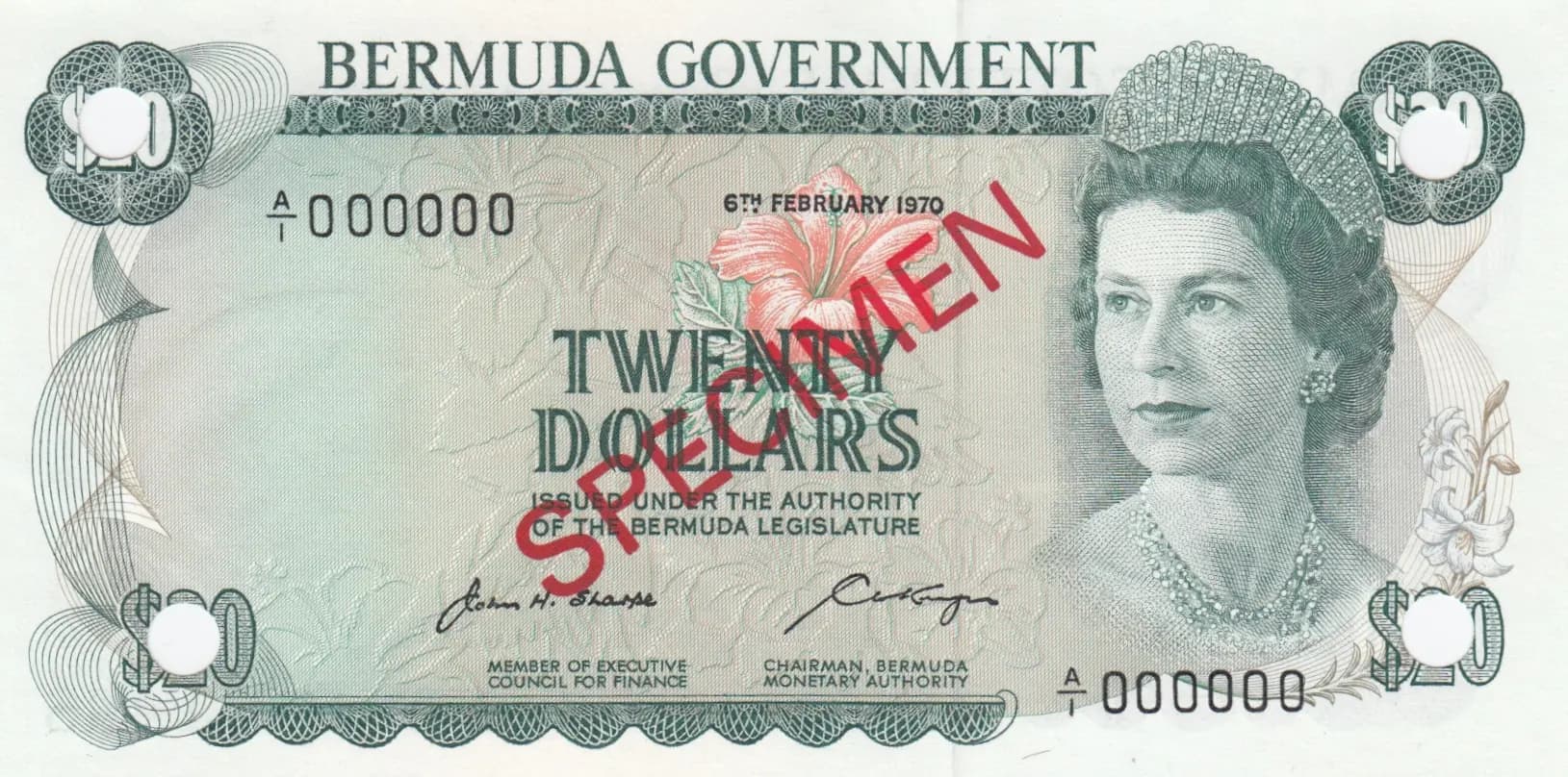 20 dollars 1970 specimen from Bermuda, P-26s (1970) — image 1