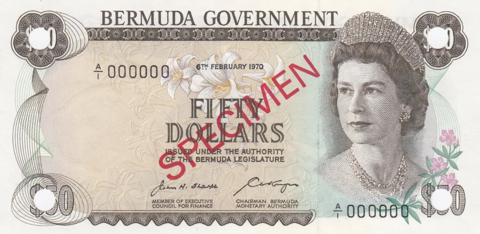 50 dollars 1970 specimen from Bermuda, P-27s (1970) — image 1