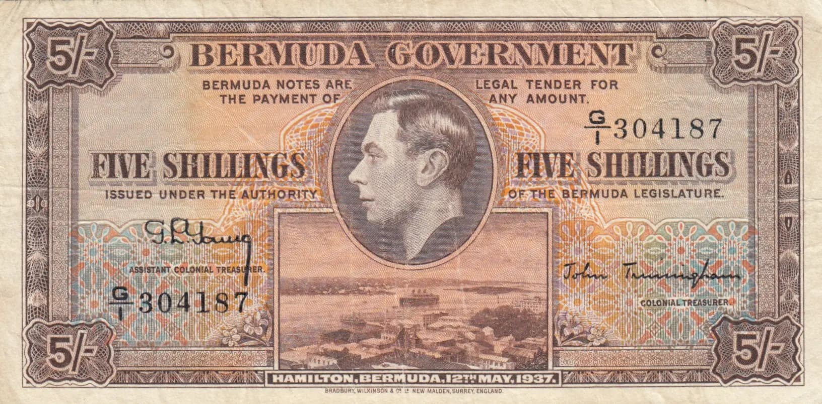 5 shillings 1937 from Bermuda, P-8b