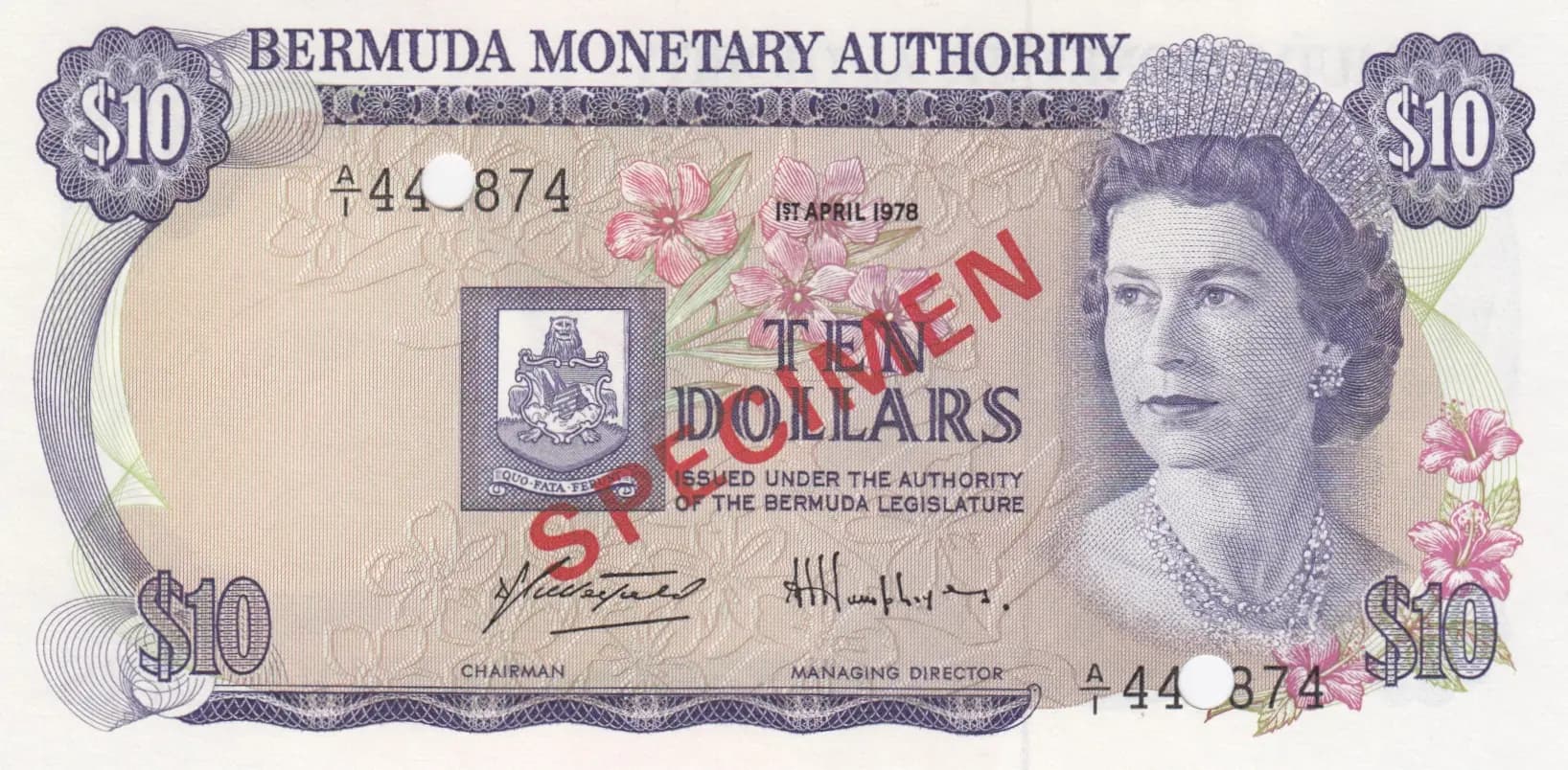 10 dollars 1978 specimen from Bermuda, P-30as (1978) — image 1