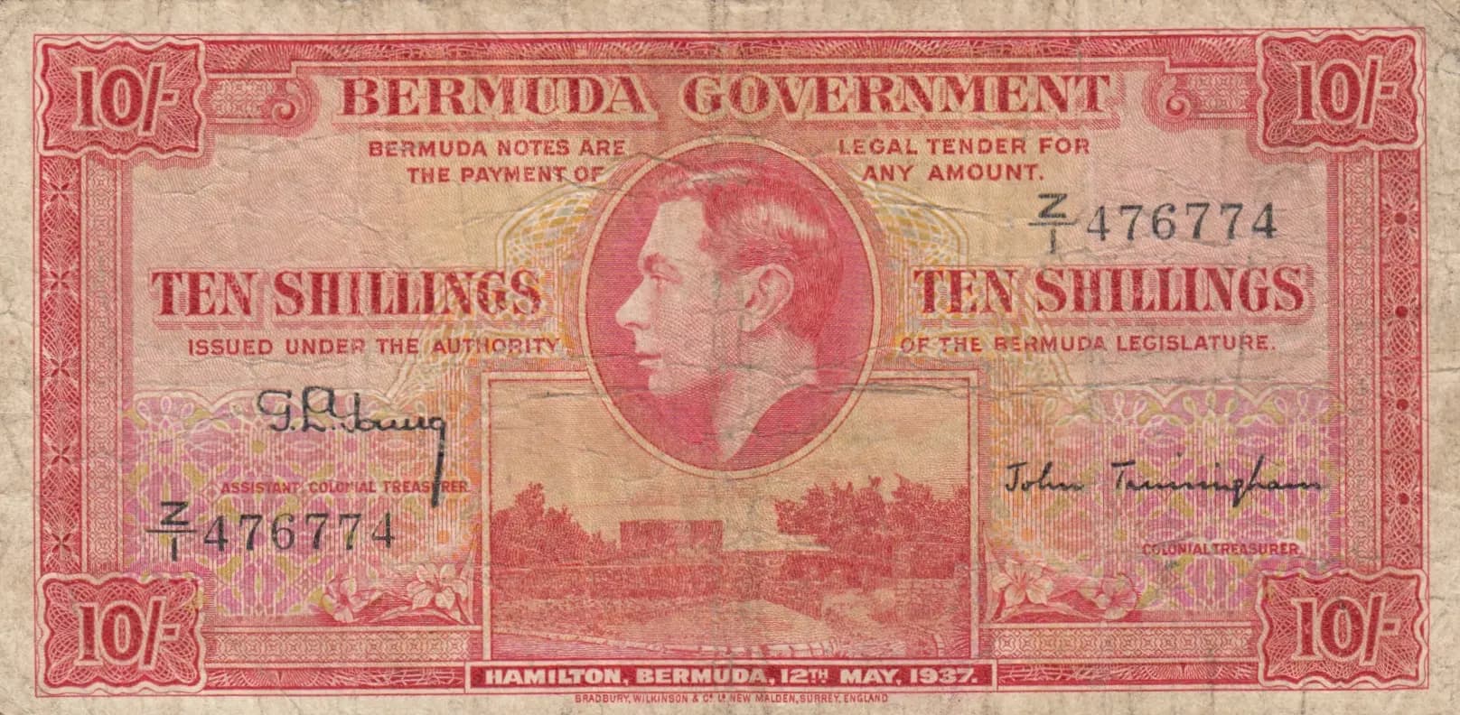 10 shillings 1937 from Bermuda, P-10b