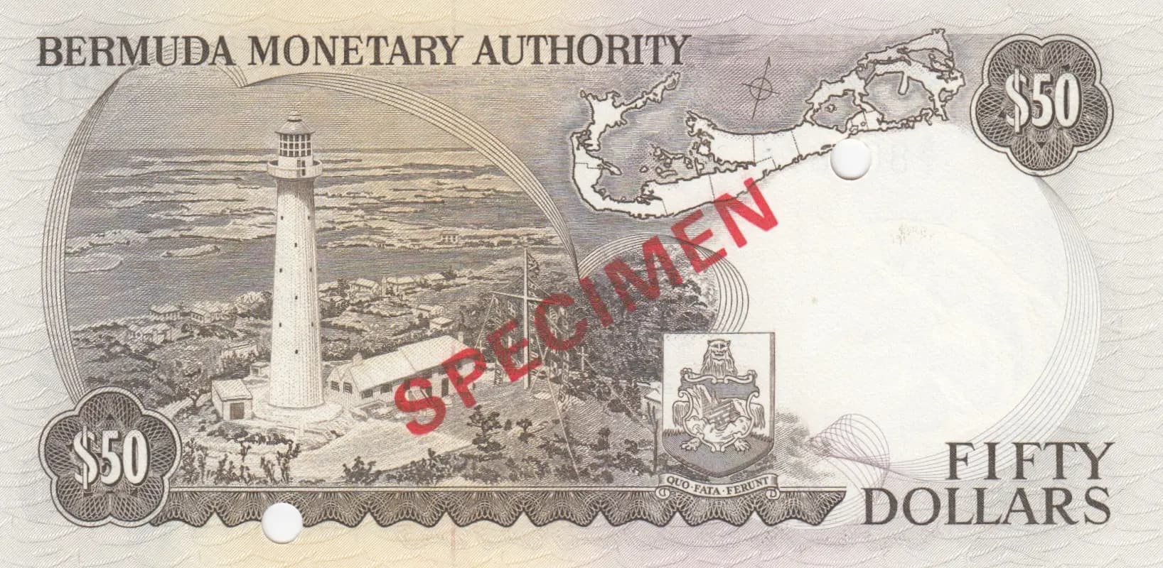 50 dollars 1978 specimen from Bermuda, P-32bs (1978) — image 2