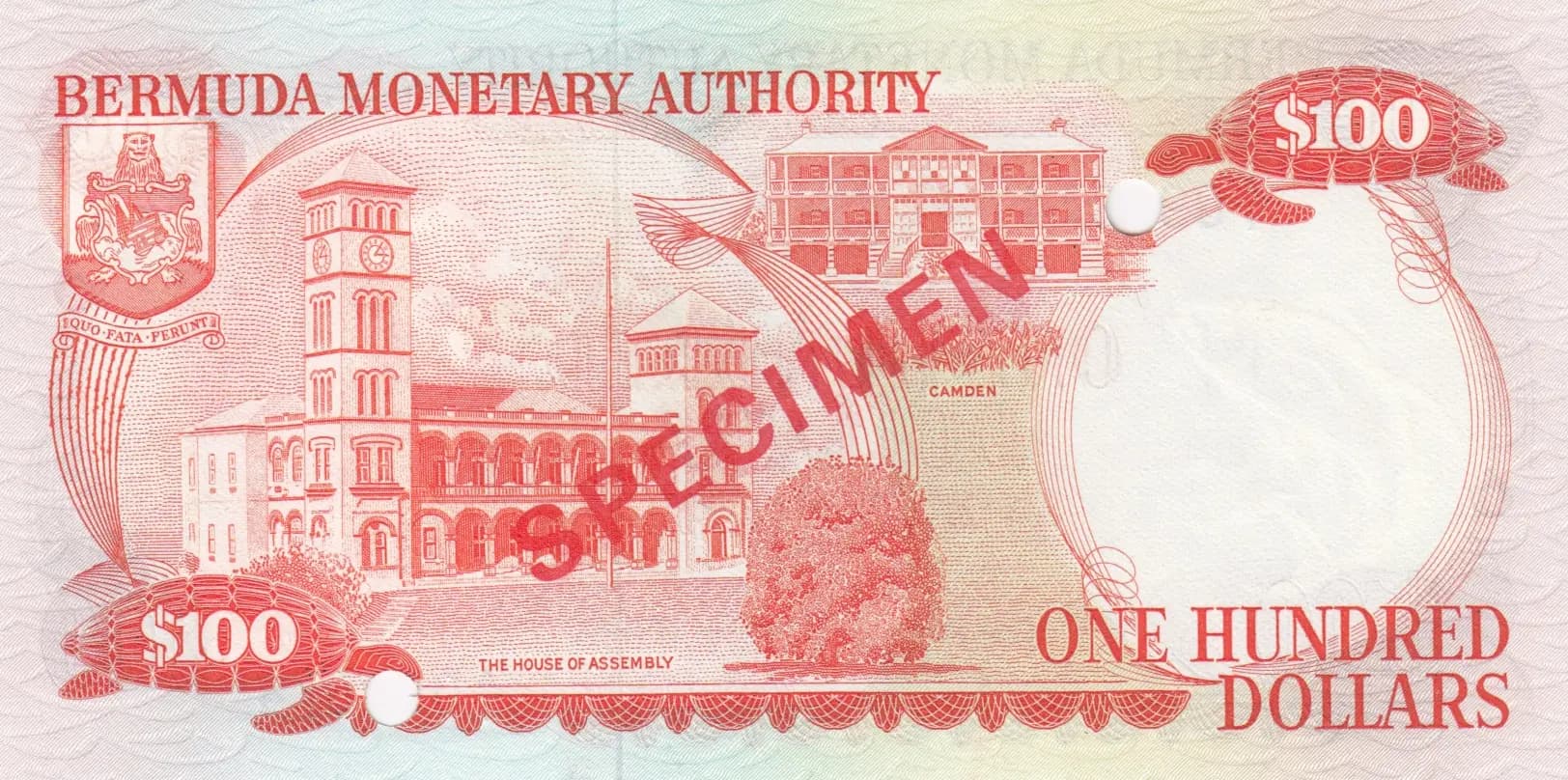 100 dollars 1982 specimen from Bermuda, P-33as (1982) — image 2