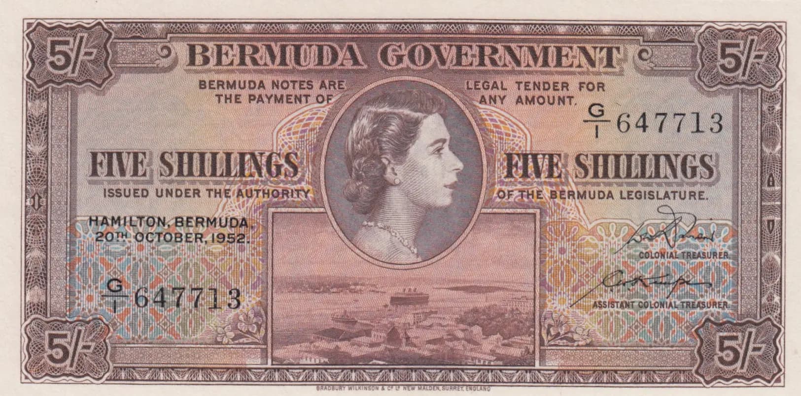5 shillings 1952 from Bermuda, P-18a