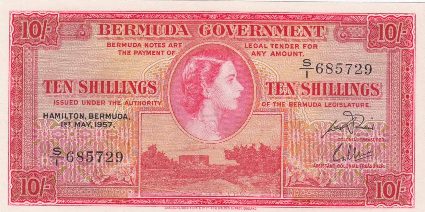 10 shillings 1957 from Bermuda, P-19b