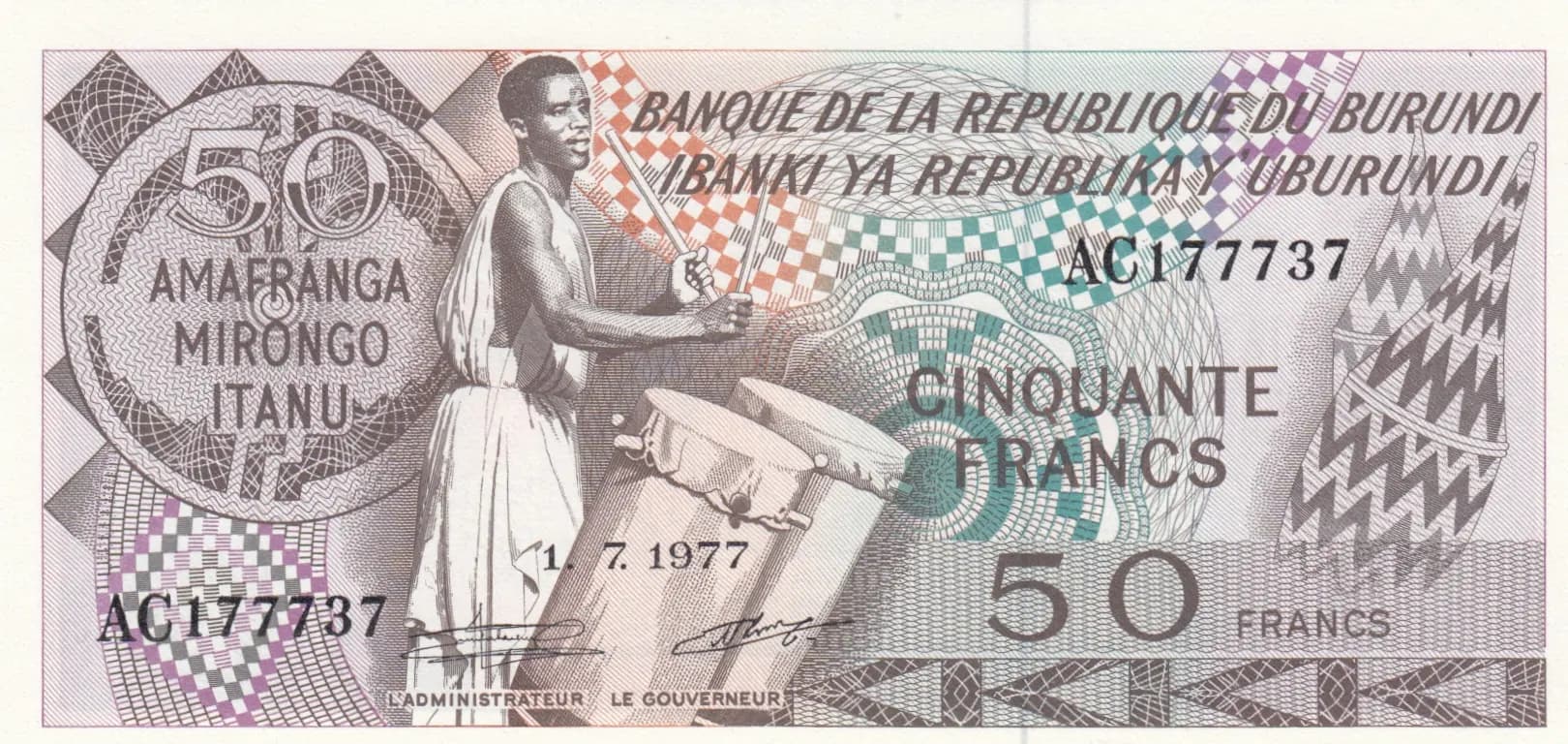 50 francs 1977 from Burundi, P-28a (1977) — image 1