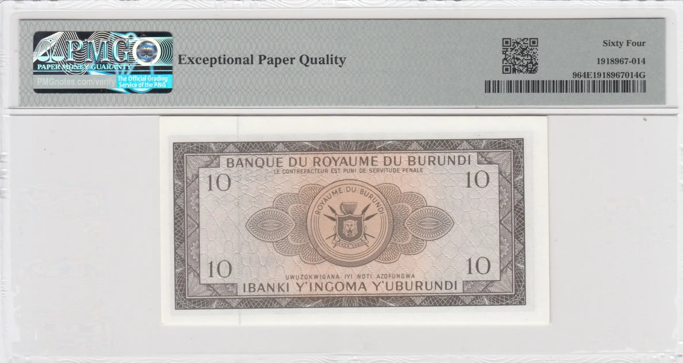 10 francs 1965 from Burundi, P-9 (1965) — image 2