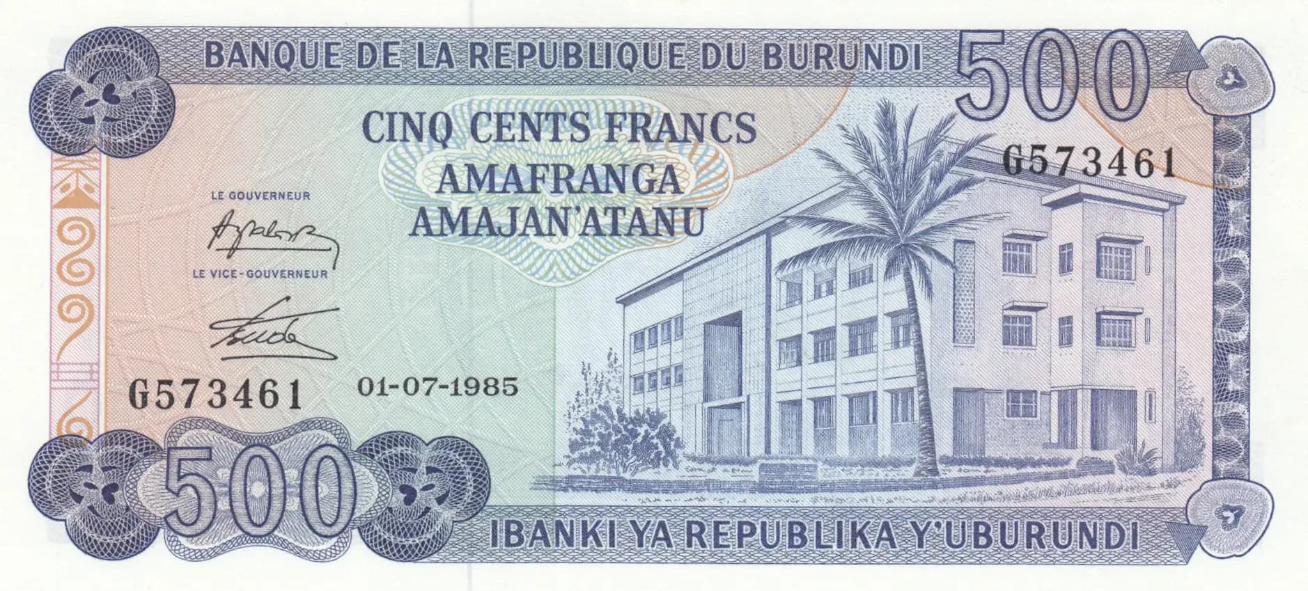 500 francs 1985 from Burundi, P-30b (1985) — image 1