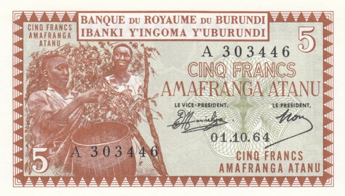 5 francs 1964 from Burundi, P-8 (1964) — image 1