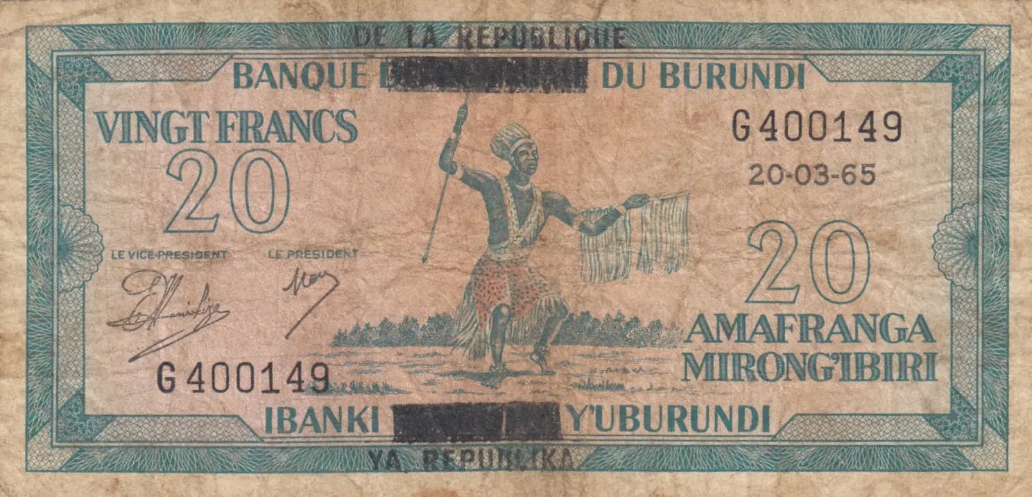 20 francs 1966 from Burundi, P-15 (1966) — image 1