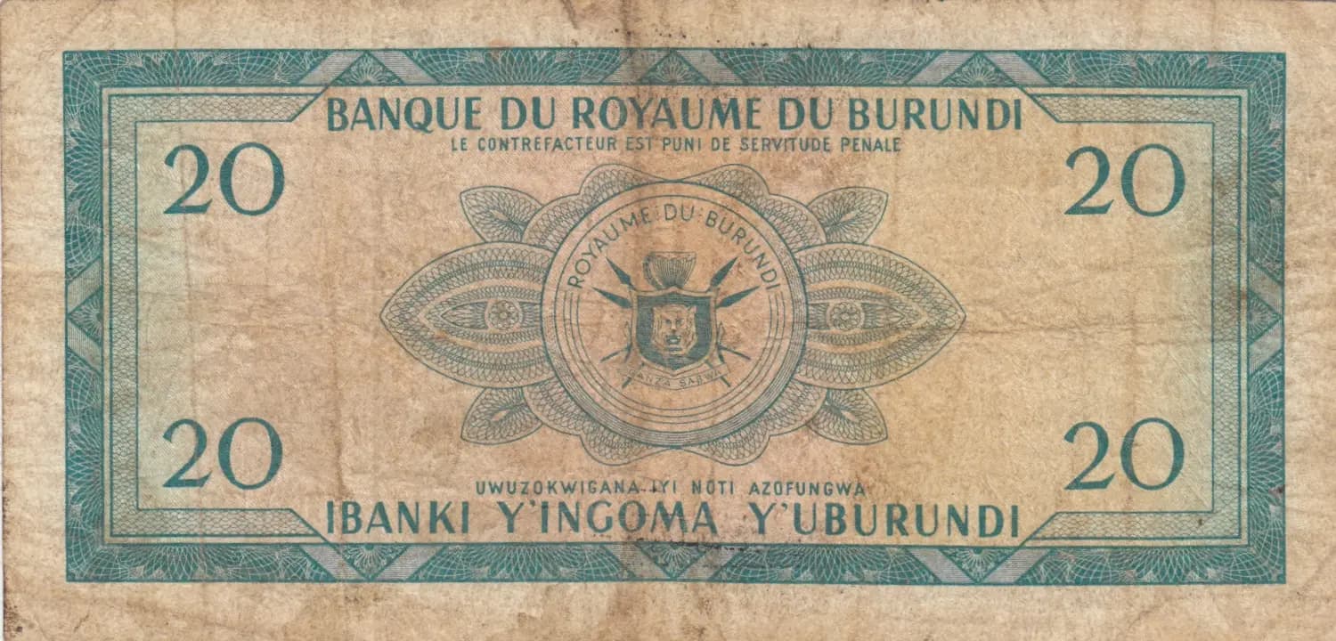 20 francs 1966 from Burundi, P-15 (1966) — image 2