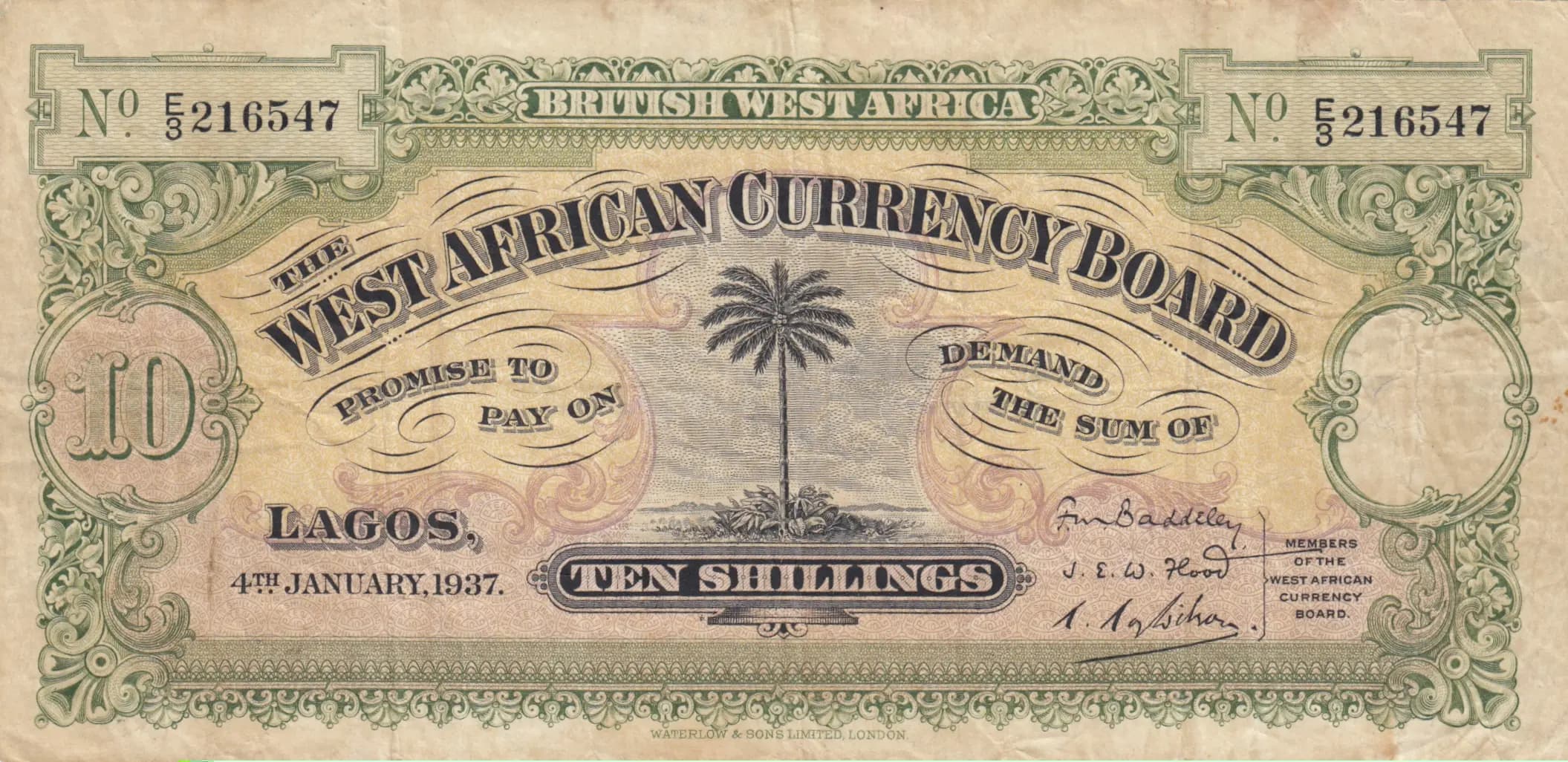10 shillings 1937 from British West Africa, P-7b