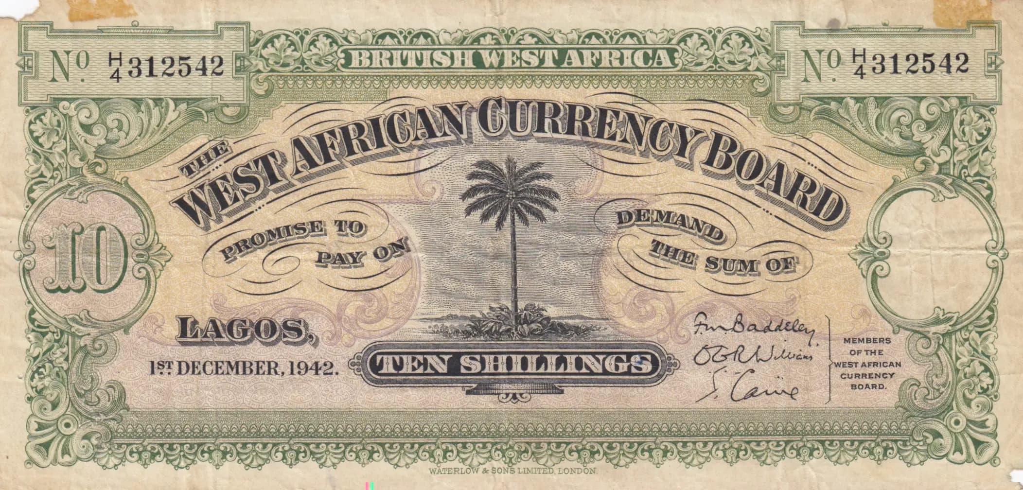 10 shillings 1942 from British West Africa, P-7b