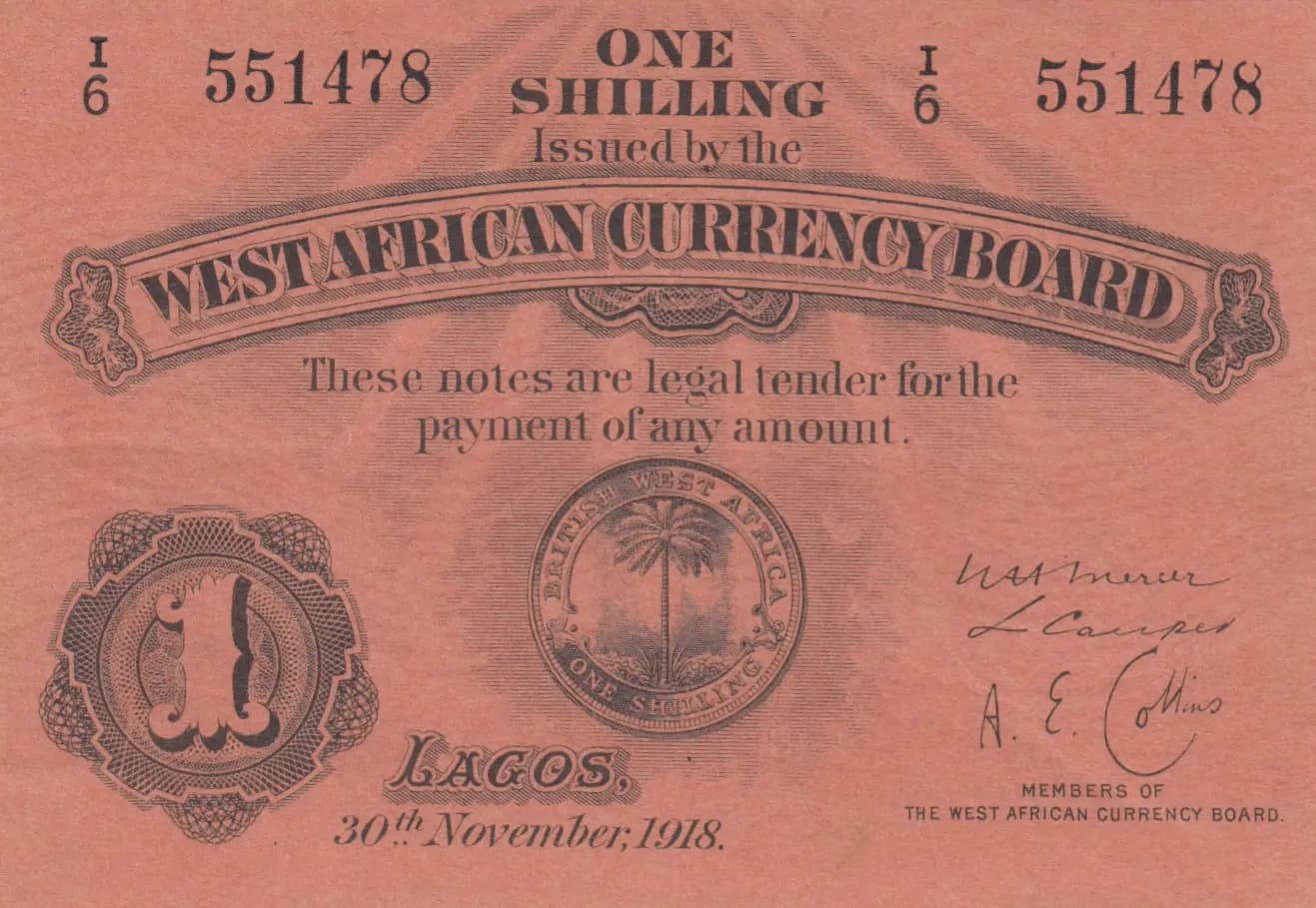 1shilling 1918 from British West Africa, P-1