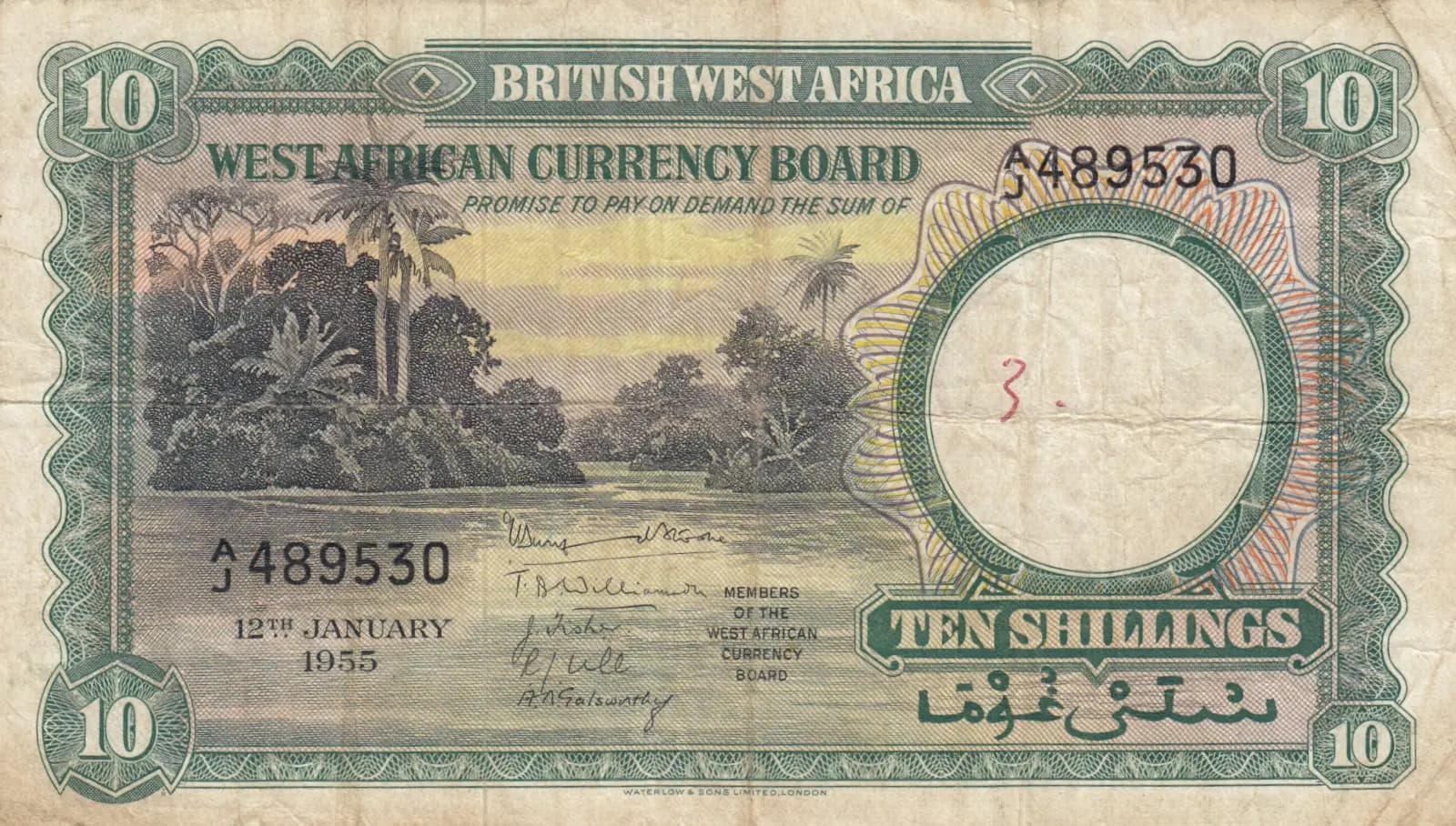 10 shillings 1955 from British West Africa, P-9