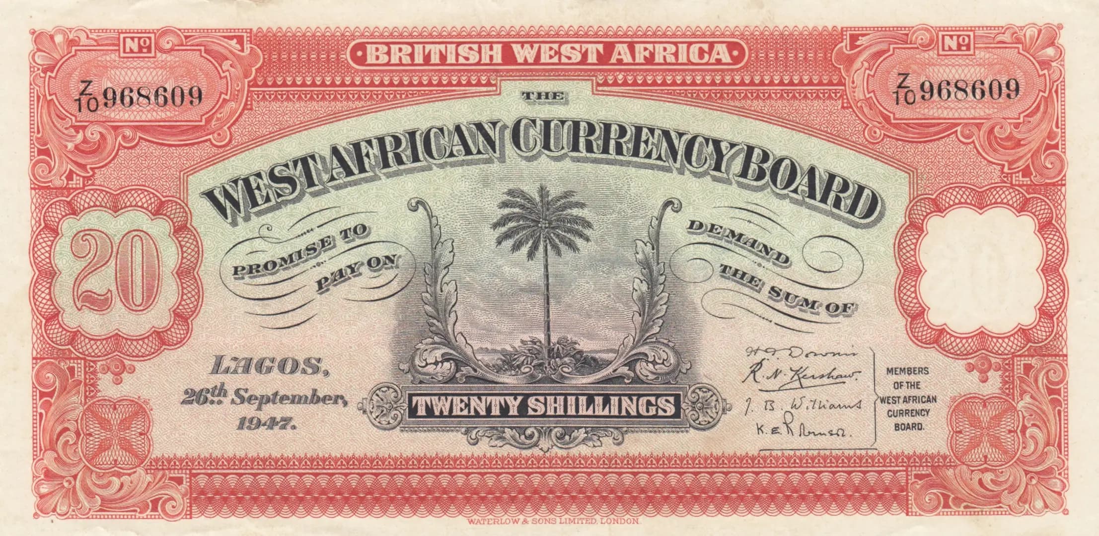 20 shillings 1947 from British West Africa, P-8b (1947) — image 1