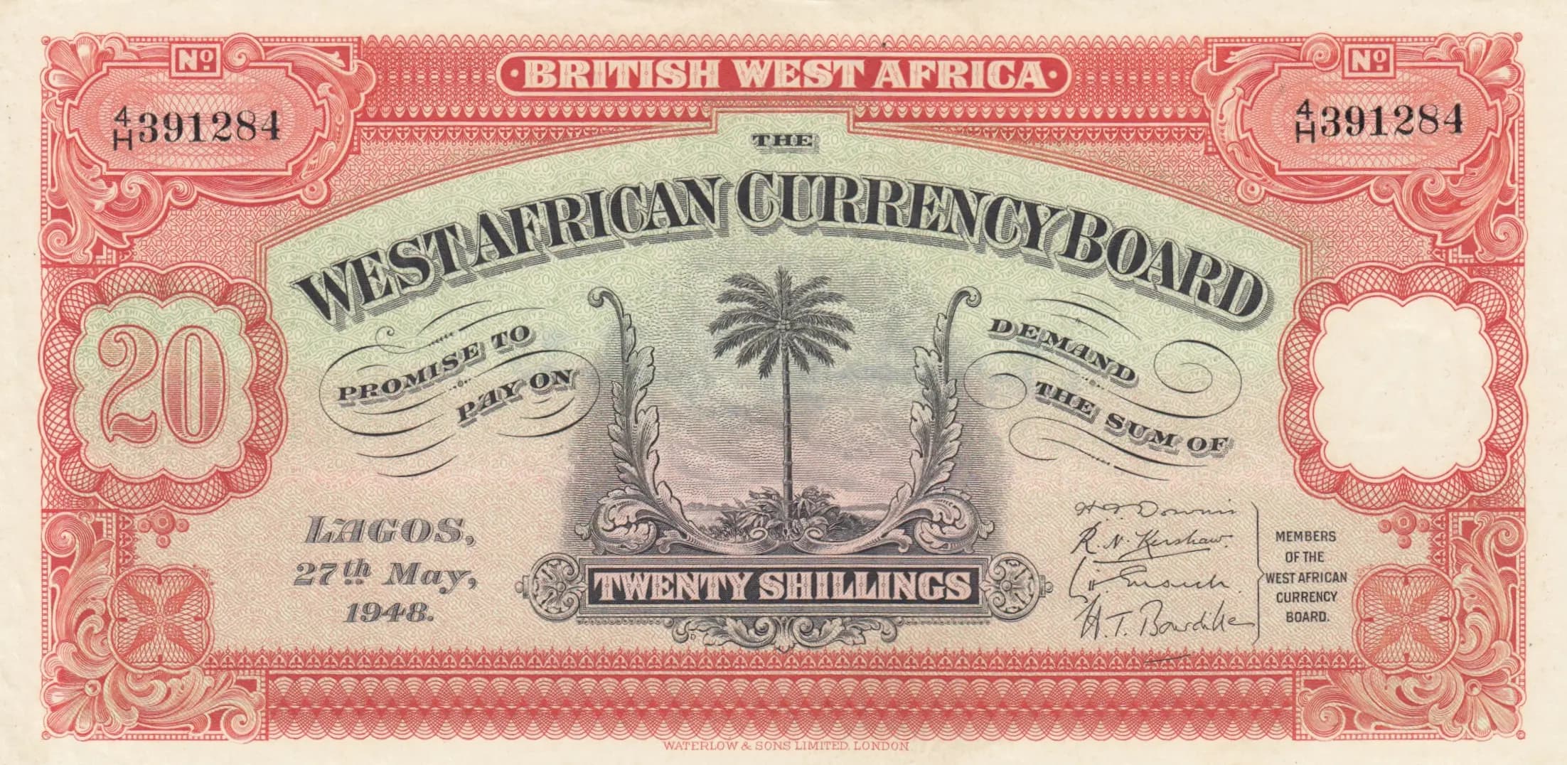 20 shillings 1948 from British West Africa, P-8b