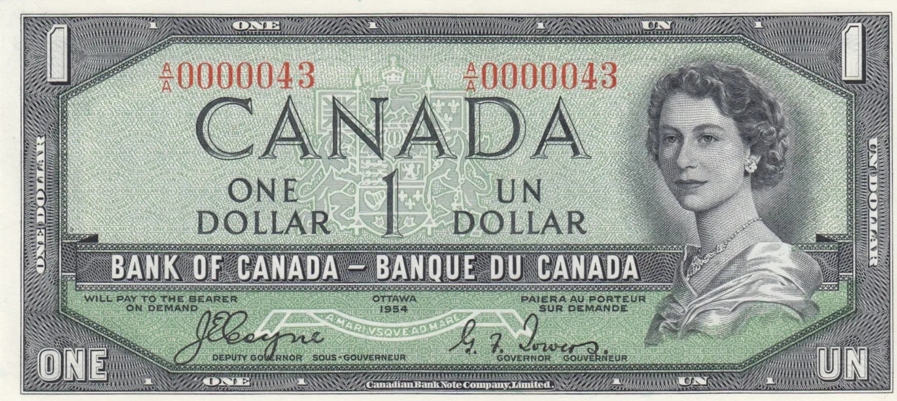 1 dollar 1954 "devil's face" from Canada, P-66