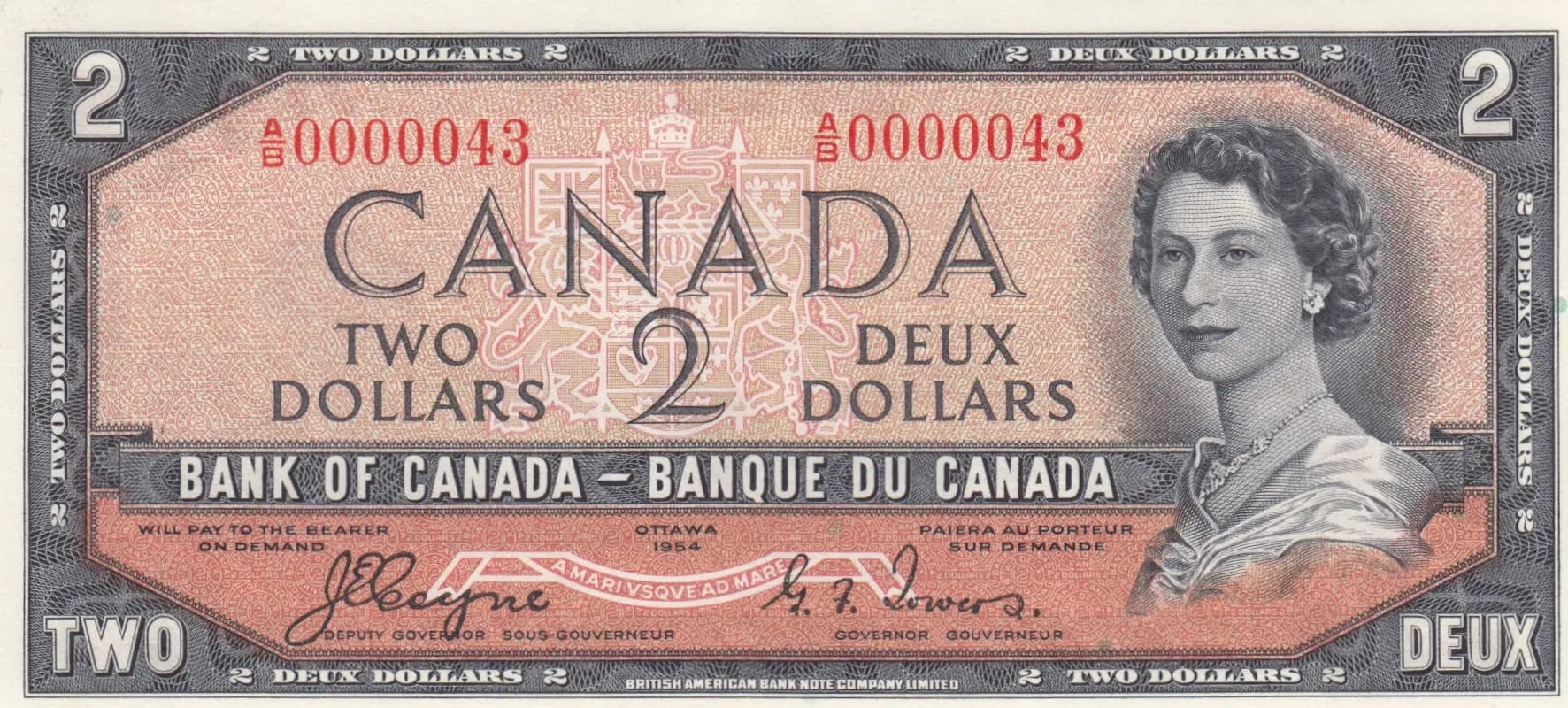 2 dollars 1954 "devil's face" from Canada, P-67a