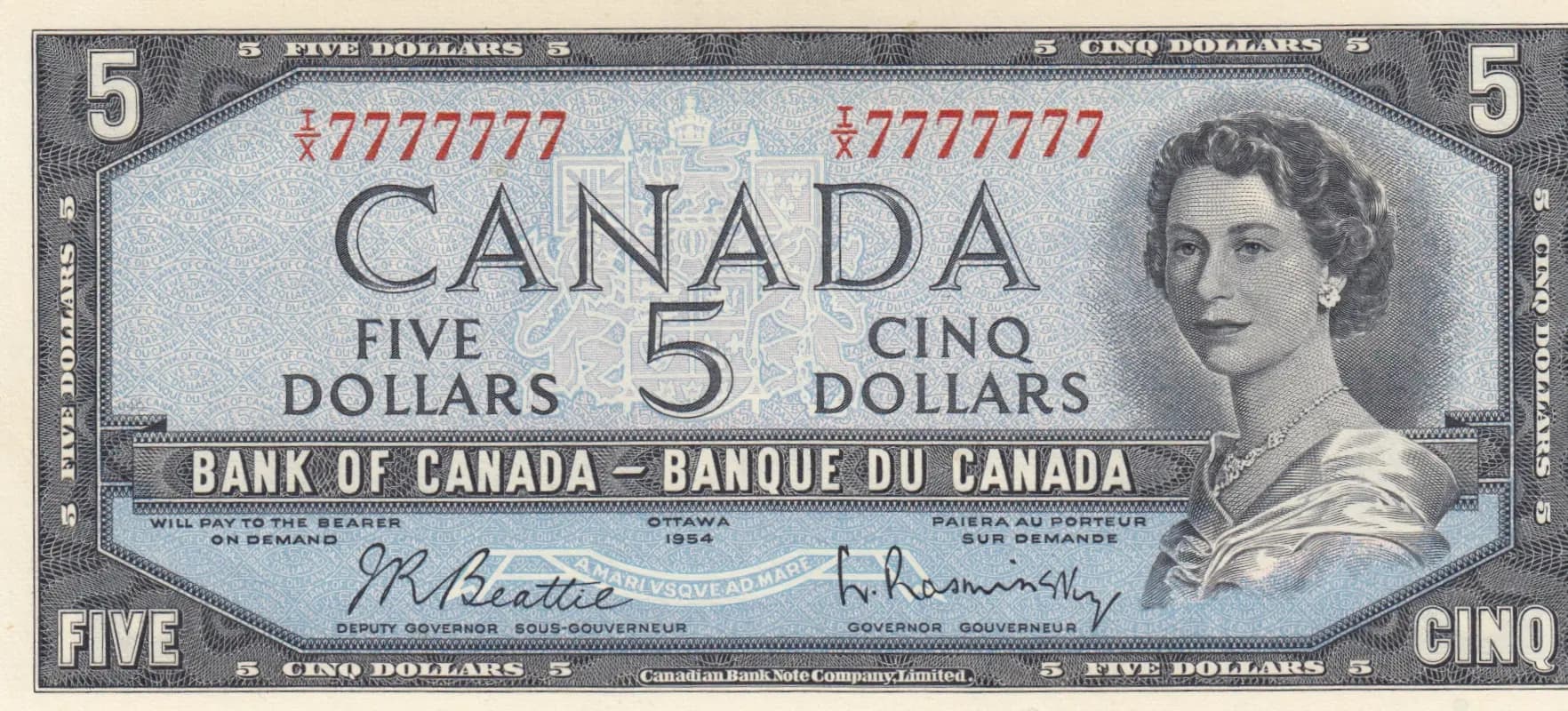 5 dollars 1954 from Canada, P-77b (1954) — image 1