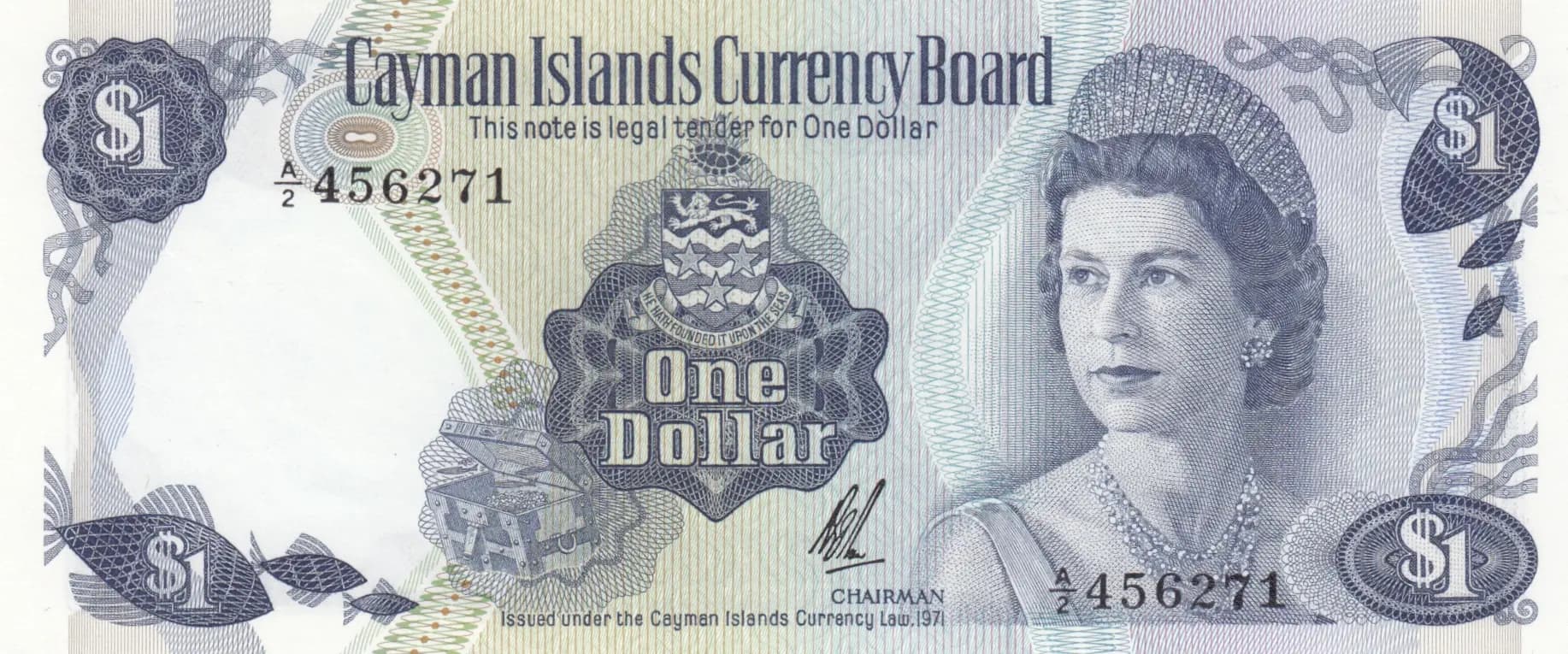 1 dollar 1971 from Cayman Islands, P-1b