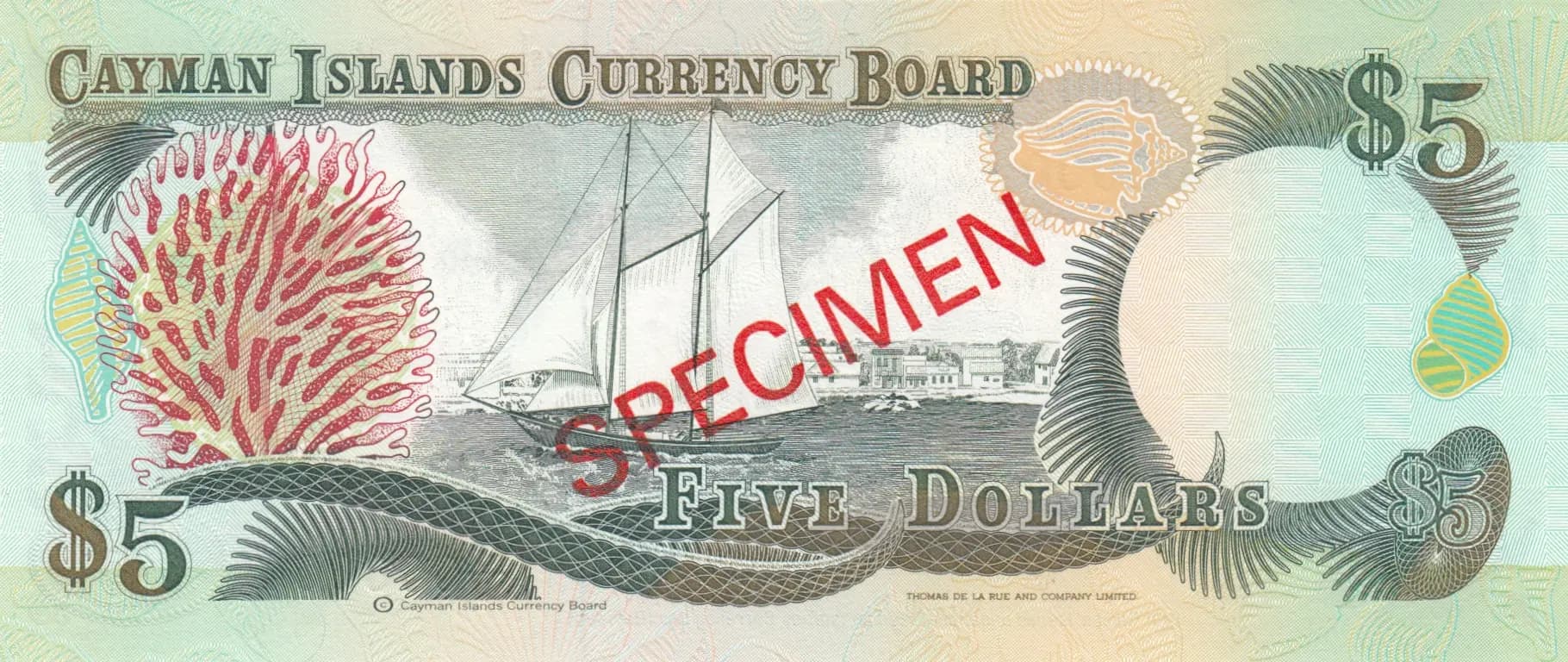 5 dollars 1991 specimen from Cayman Islands, P-12s (1991) — image 2