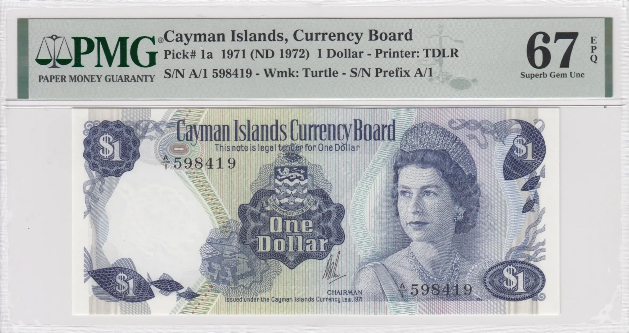 1 dollar 1971 from Cayman Islands, P-1a