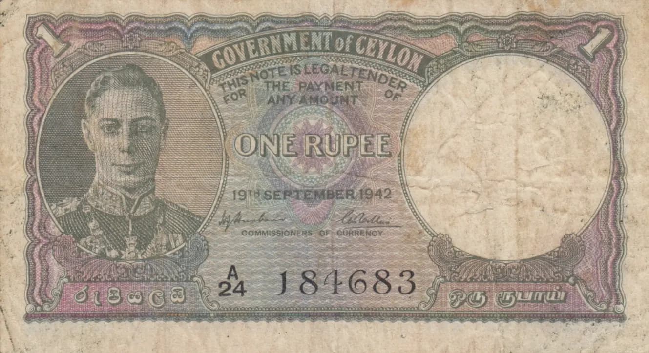 1 rupee 1942 from Sri Lanka, P-34