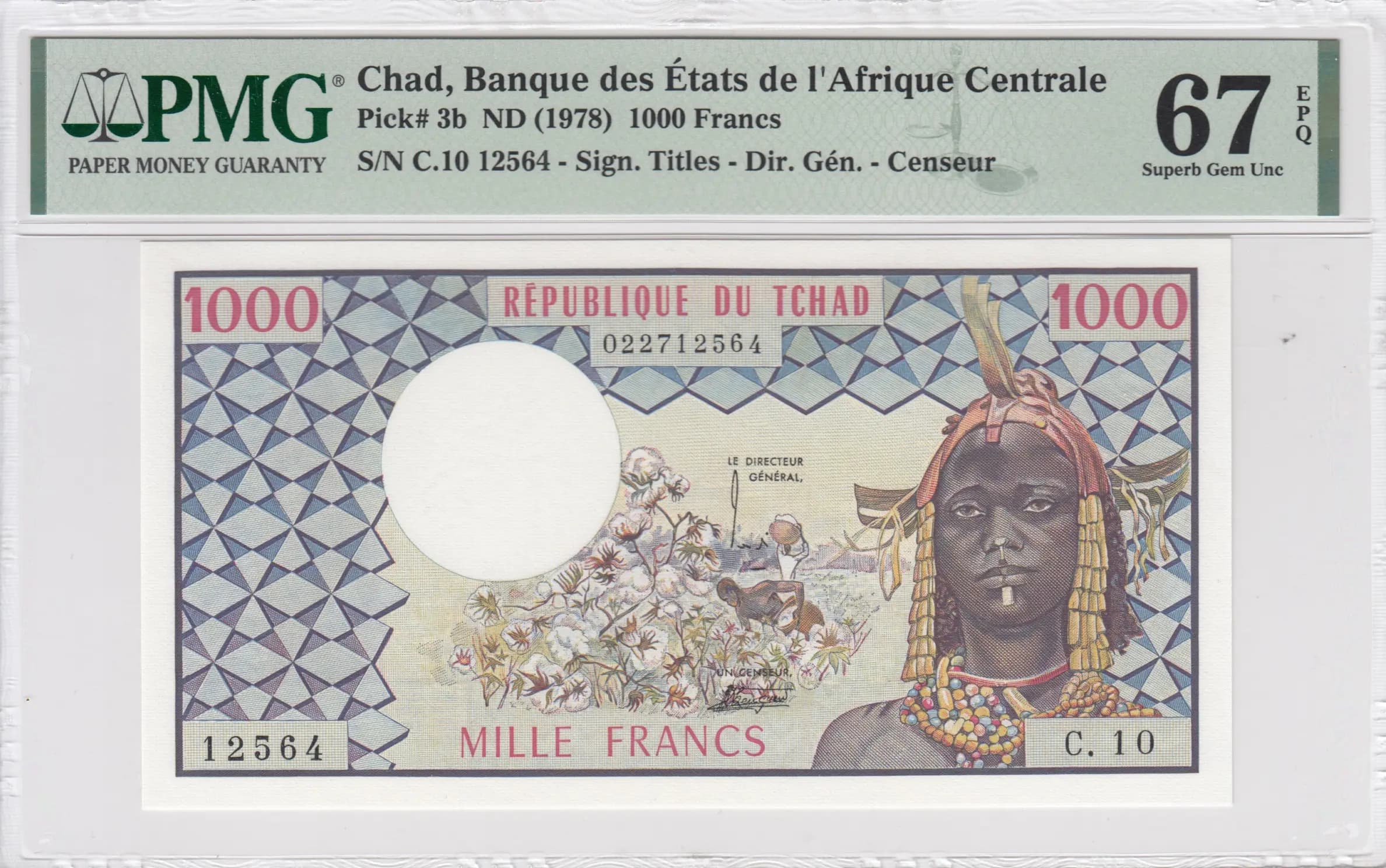 1000 francs 1978 from Chad, P-3b (1978) — image 1