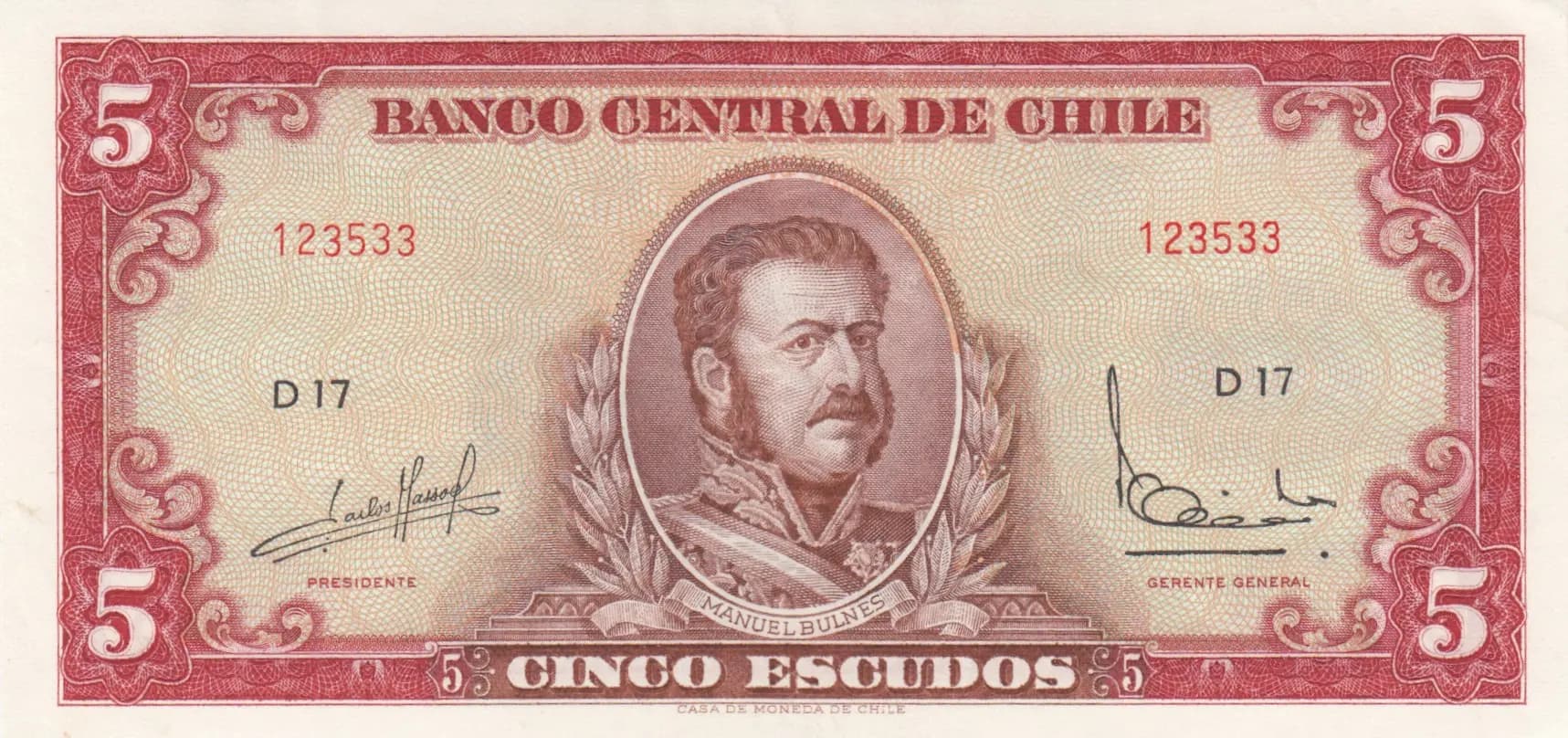 5 escudos 1964 from Chile, P-138 (1964) — image 1