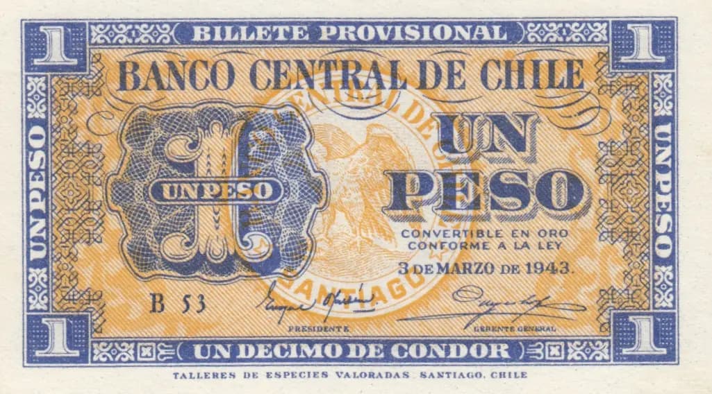 1 peso 1943 from Chile, P-90b