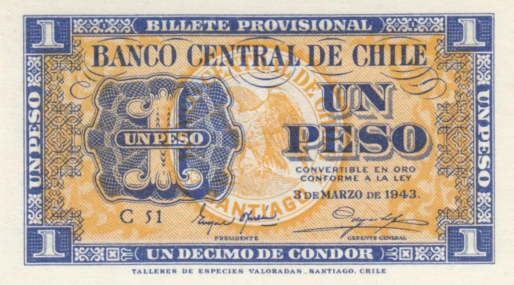 1 peso 1943 from Chile, P-90c