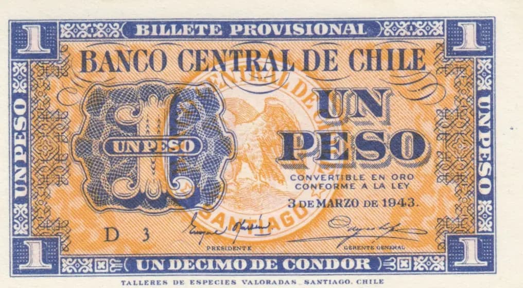 1 peso 1943 from Chile, P-90d