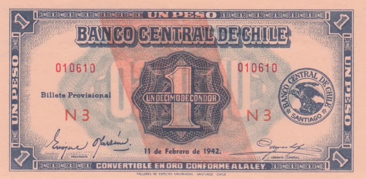 1 peso 1942 from Chile, P-89 (1942) — image 1