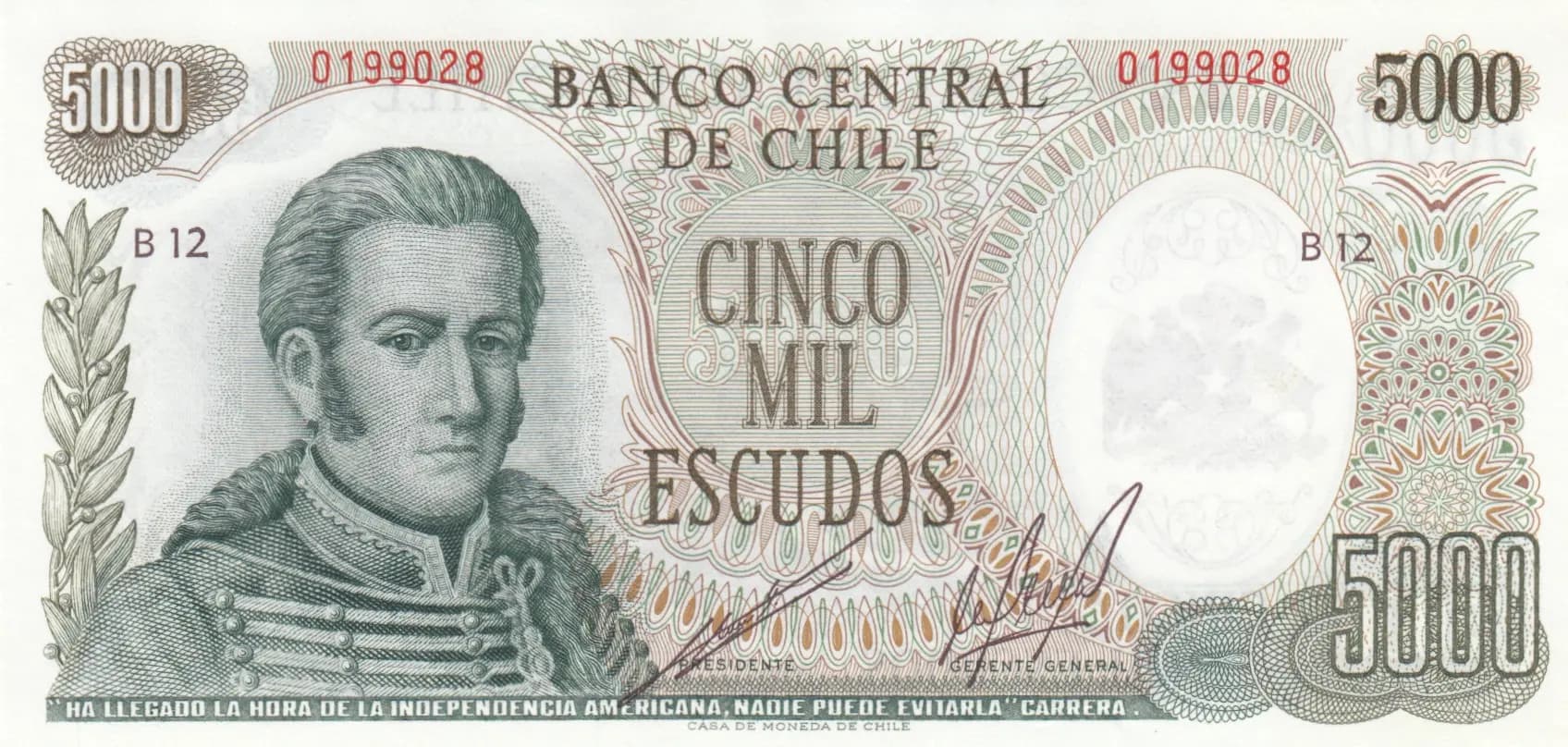 5000 escudos 1967 from Chile, P-147b (1967) — image 1